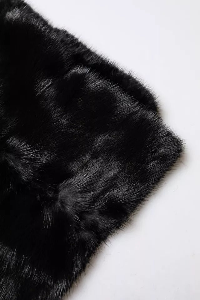 Dolce & Gabbana Fur Shawl Neck Wrap Cover Collar Black Scarf Glam Steals