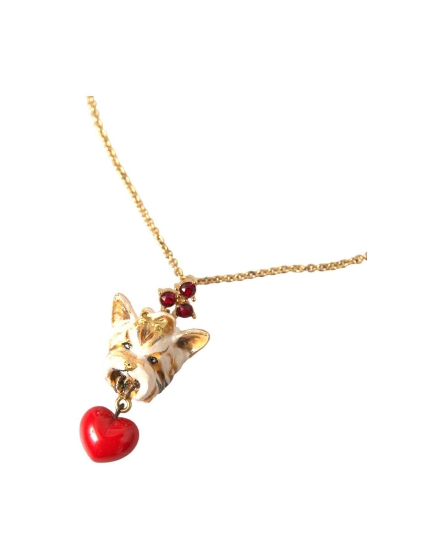 Dolce & Gabbana Gold Brass Chain Dog Heart Pendant Charm Necklace Necklaces