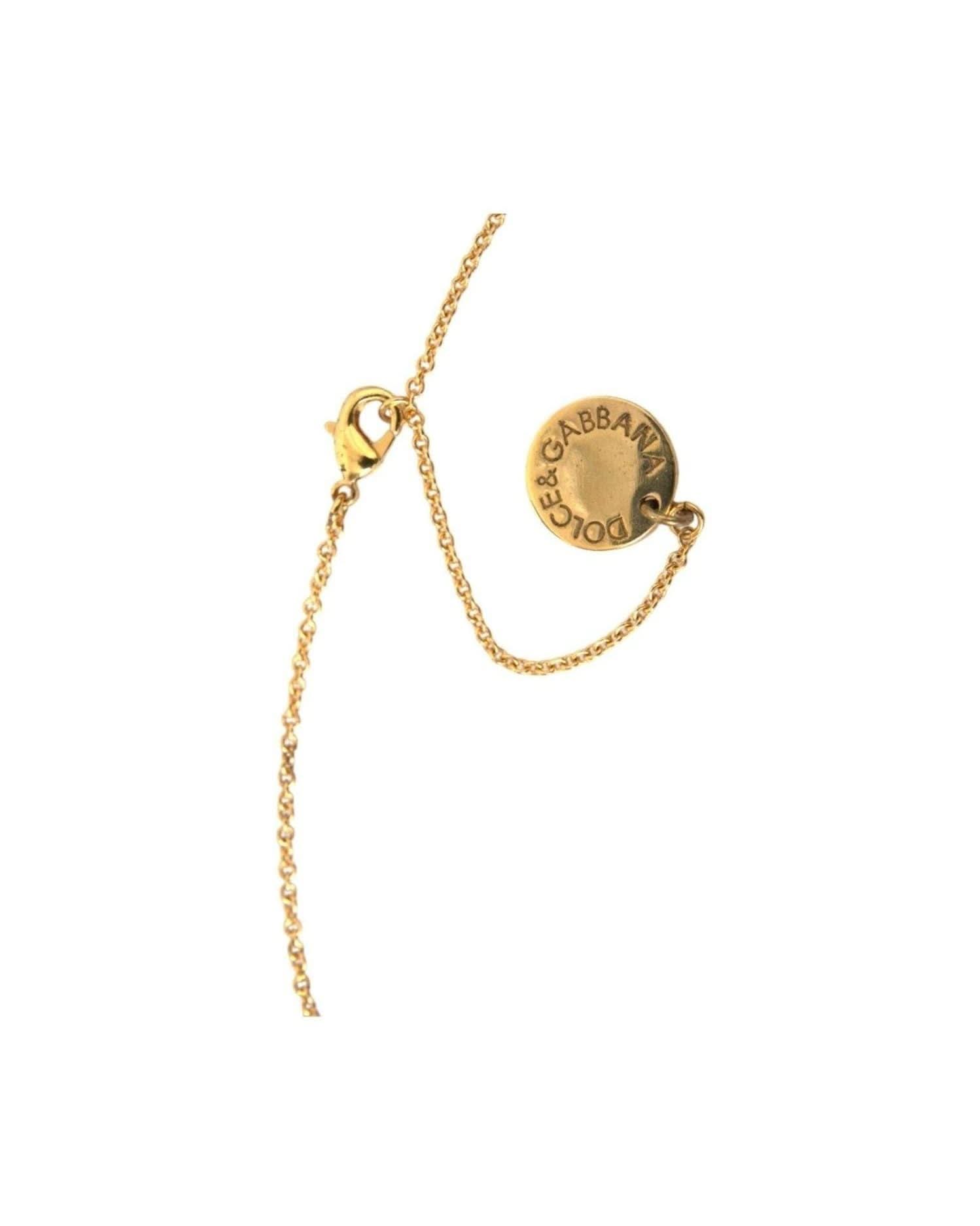 Dolce & Gabbana Gold Brass Chain Dog Heart Pendant Charm Necklace Necklaces