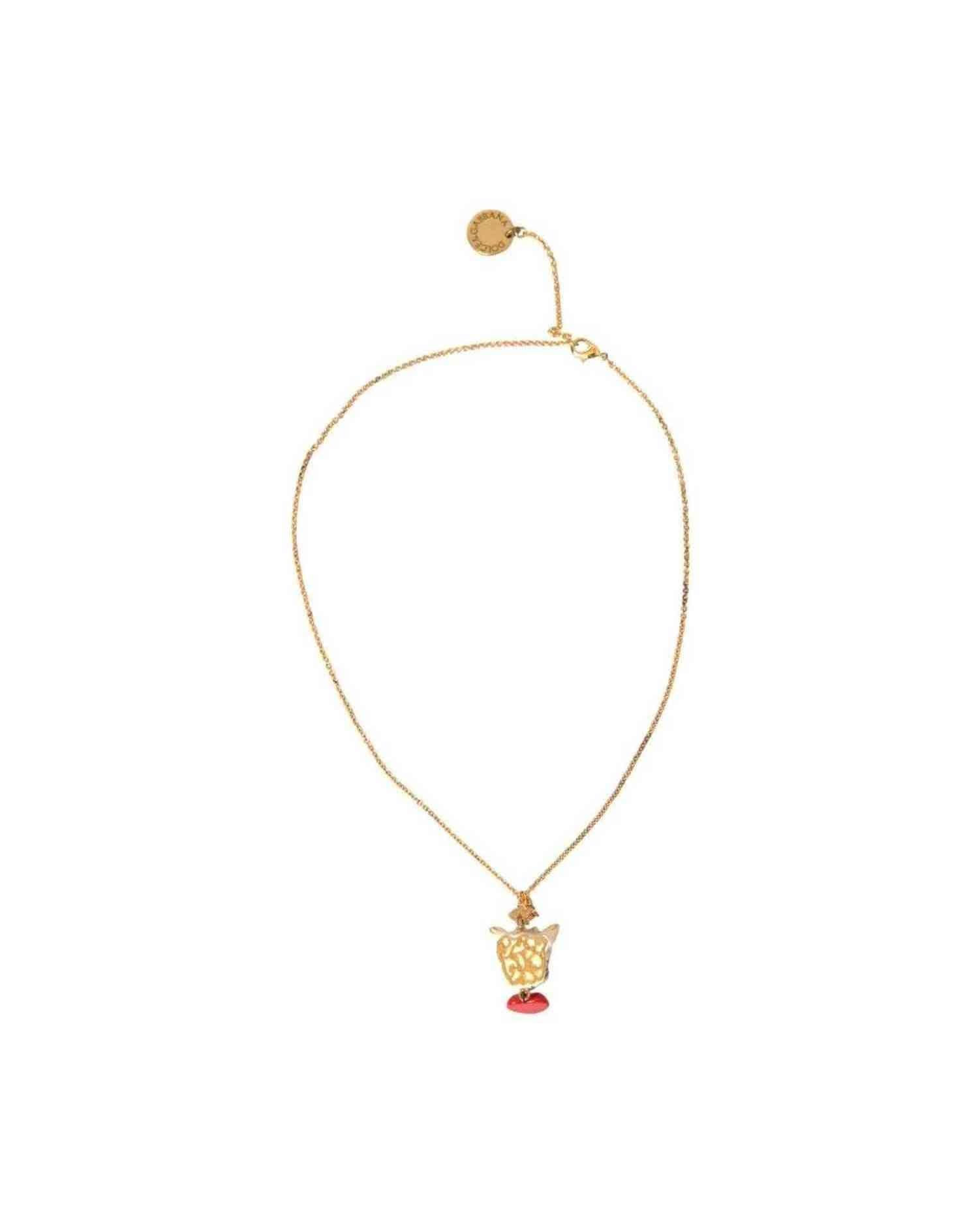 Dolce & Gabbana Gold Brass Chain Dog Heart Pendant Charm Necklace Necklaces