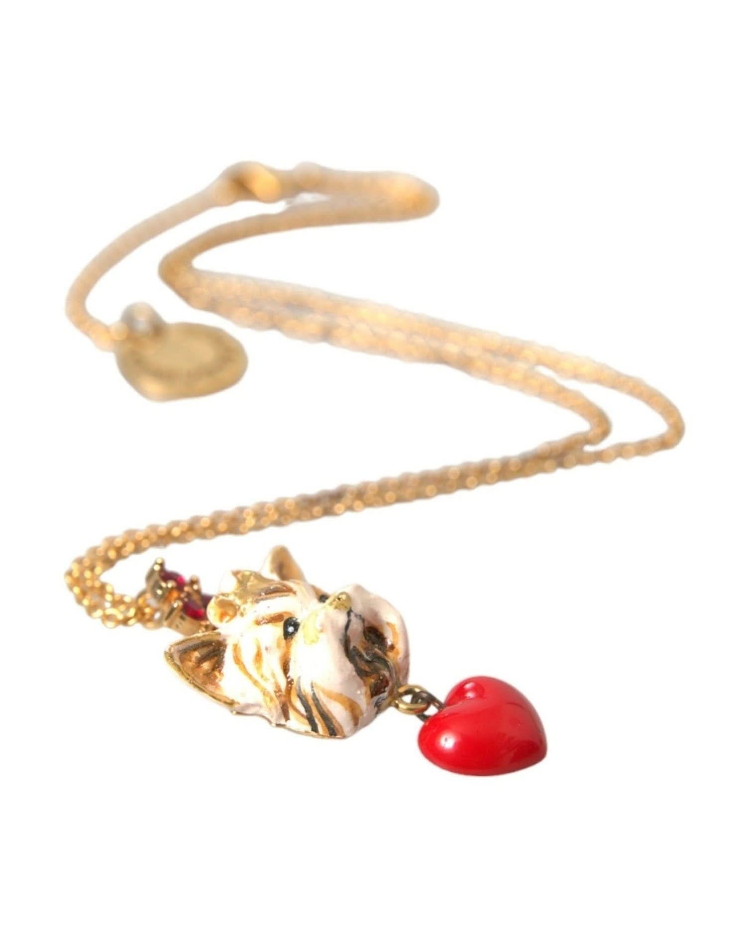 Dolce & Gabbana Gold Brass Chain Dog Heart Pendant Charm Necklace Necklaces