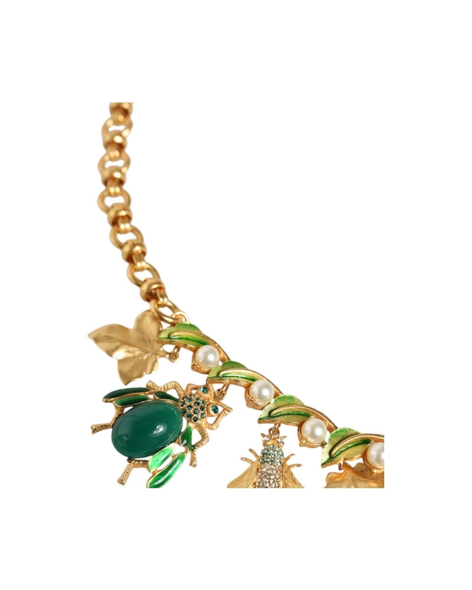 Dolce & Gabbana Brass Crystal Bug Charm Pendant Statement Gold Necklace Glam Steals