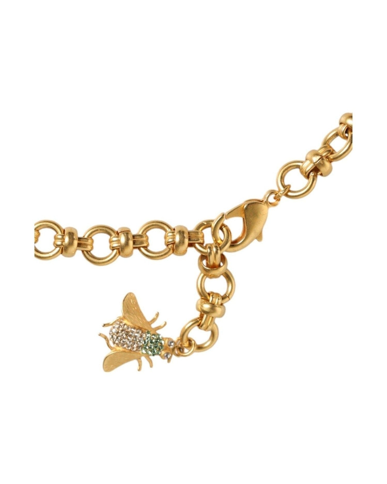 Dolce & Gabbana Brass Crystal Bug Charm Pendant Statement Gold Necklace Glam Steals