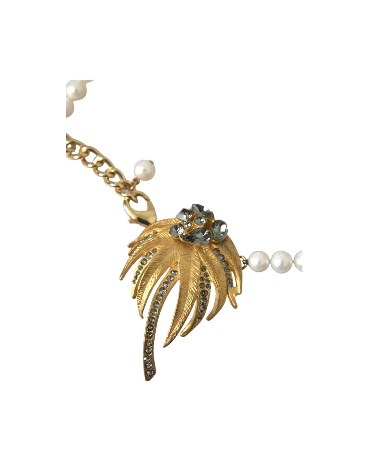 Dolce & Gabbana Gold Brass Crystal Pearl Tree Pendant Charm Necklace Necklaces