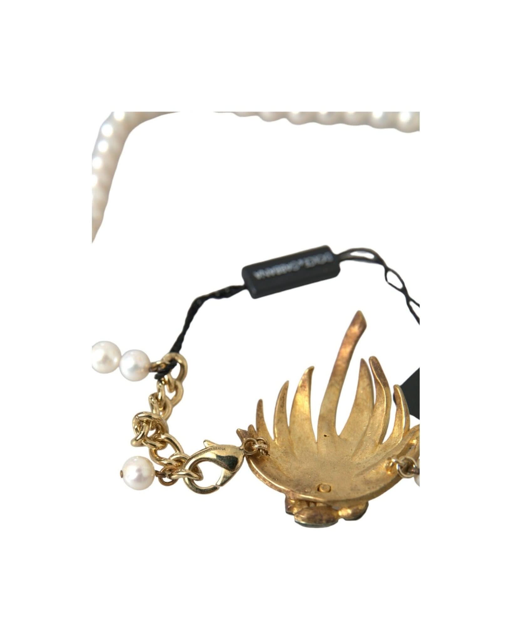 Dolce & Gabbana Gold Brass Crystal Pearl Tree Pendant Charm Necklace Necklaces