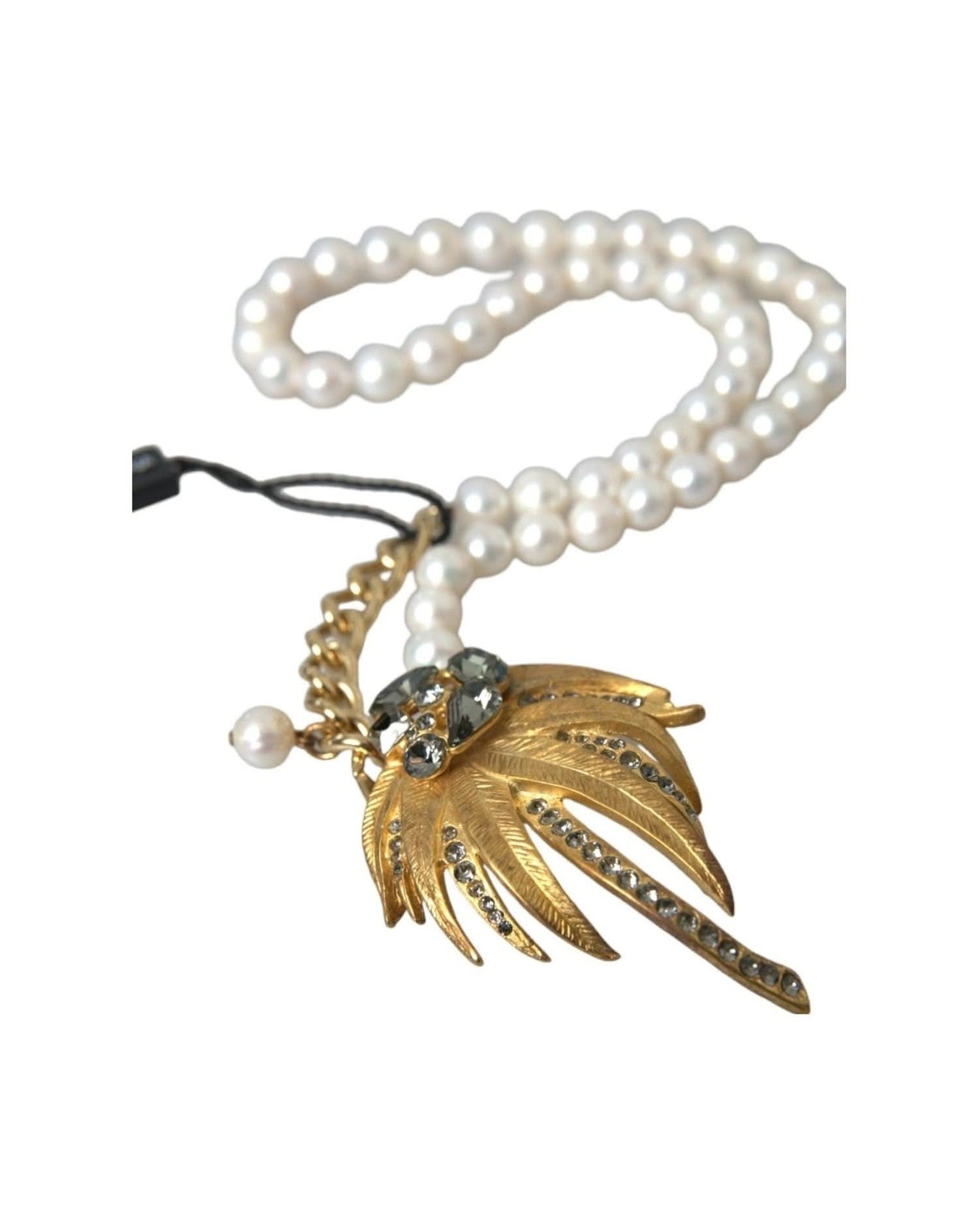 Dolce & Gabbana Gold Brass Crystal Pearl Tree Pendant Charm Necklace Necklaces