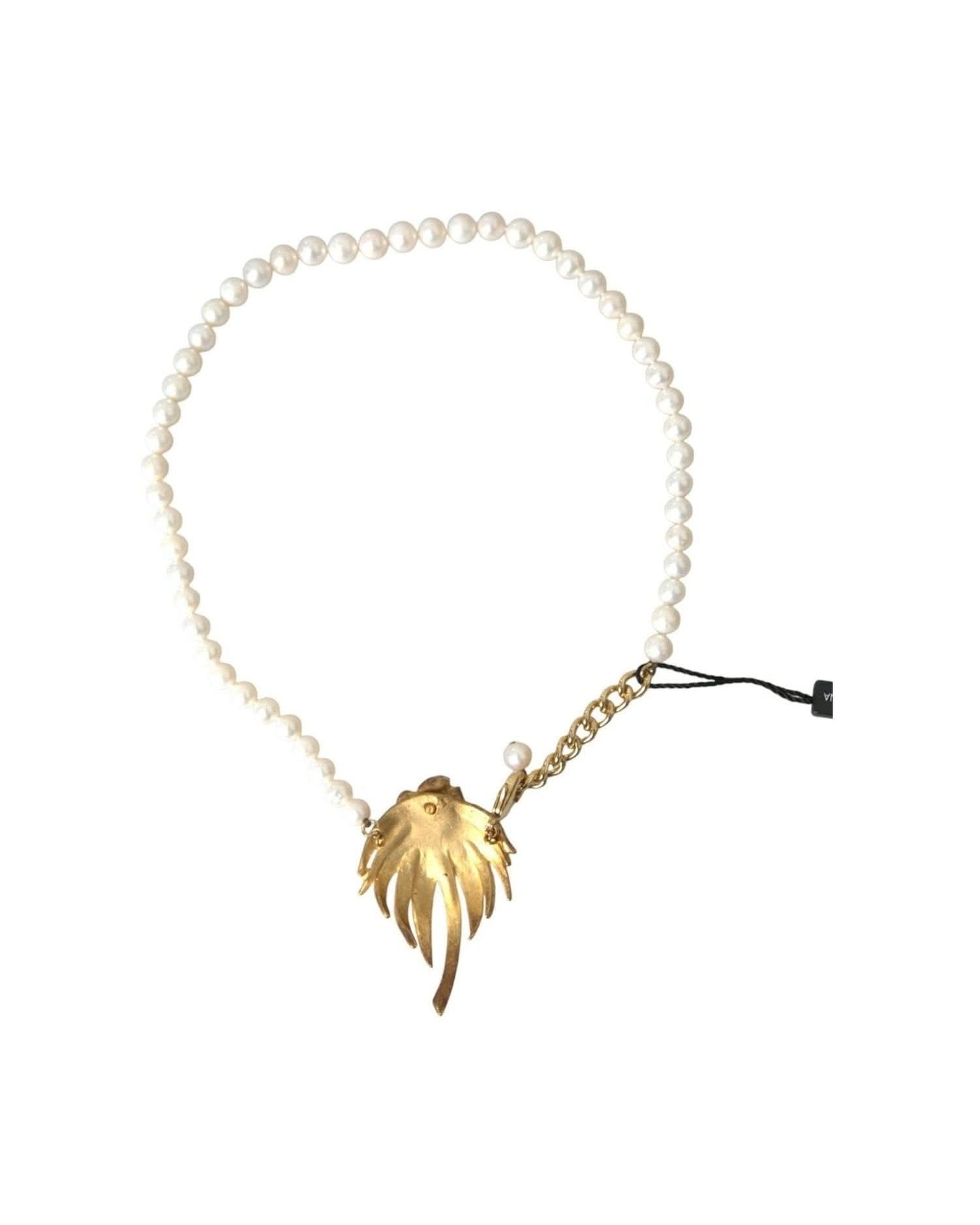 Dolce & Gabbana Gold Brass Crystal Pearl Tree Pendant Charm Necklace Necklaces