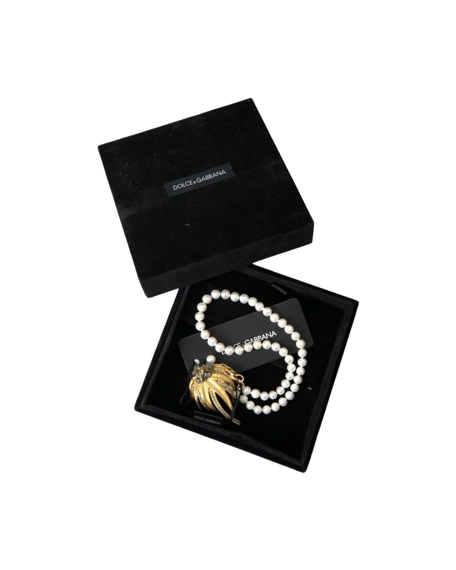 Dolce & Gabbana Gold Brass Crystal Pearl Tree Pendant Charm Necklace Necklaces