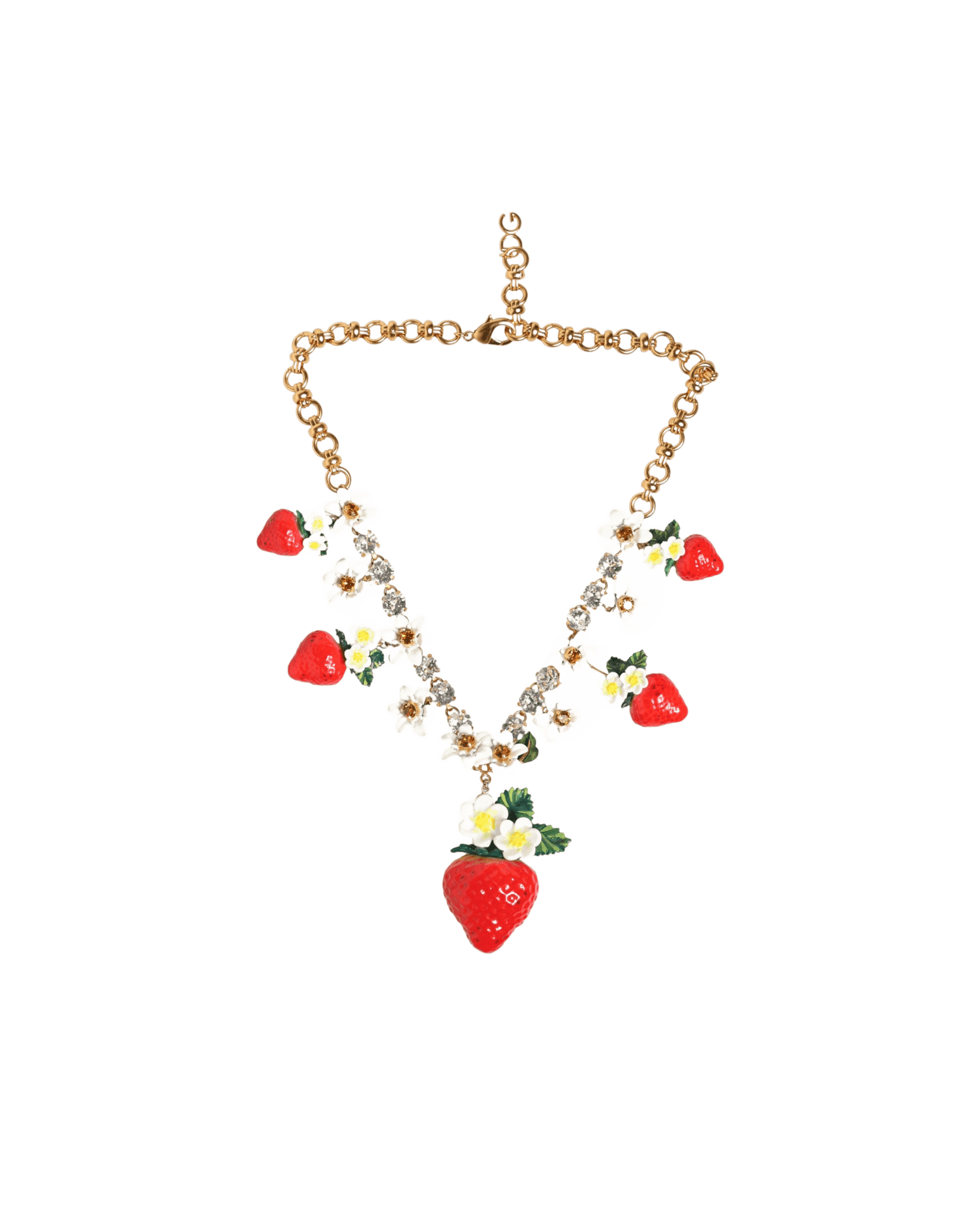 Dolce & Gabbana Gold Brass Fruit Pendants Flowers Crystal Logo Necklace Glam Steals