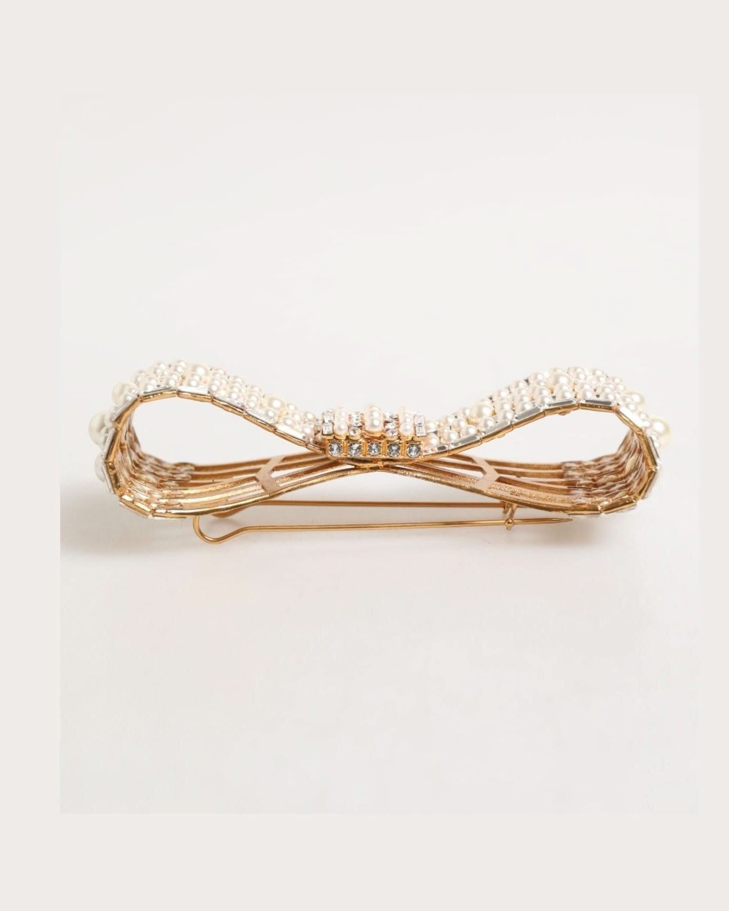 Dolce & Gabbana Gold Brass Glas Crystal Faux Pearl Embellished Brooch Brooches & Lapel Pins