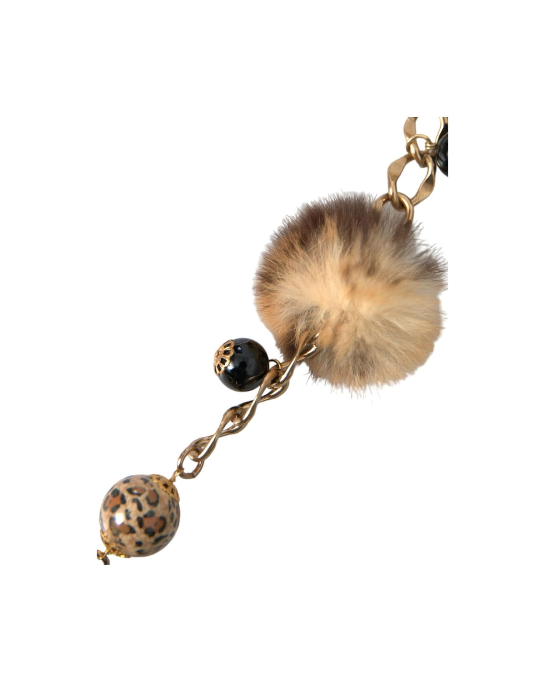 Dolce & Gabbana Gold Brass Leopard Fur Pearl Collier Chain Belt Belts