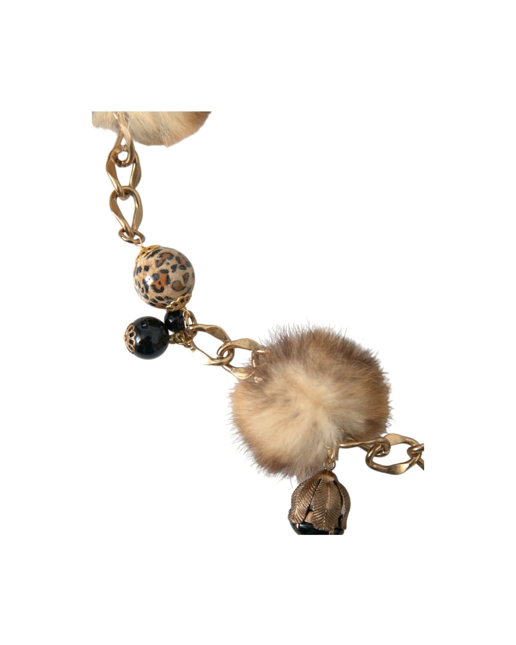 Dolce & Gabbana Gold Brass Leopard Fur Pearl Collier Chain Belt Belts