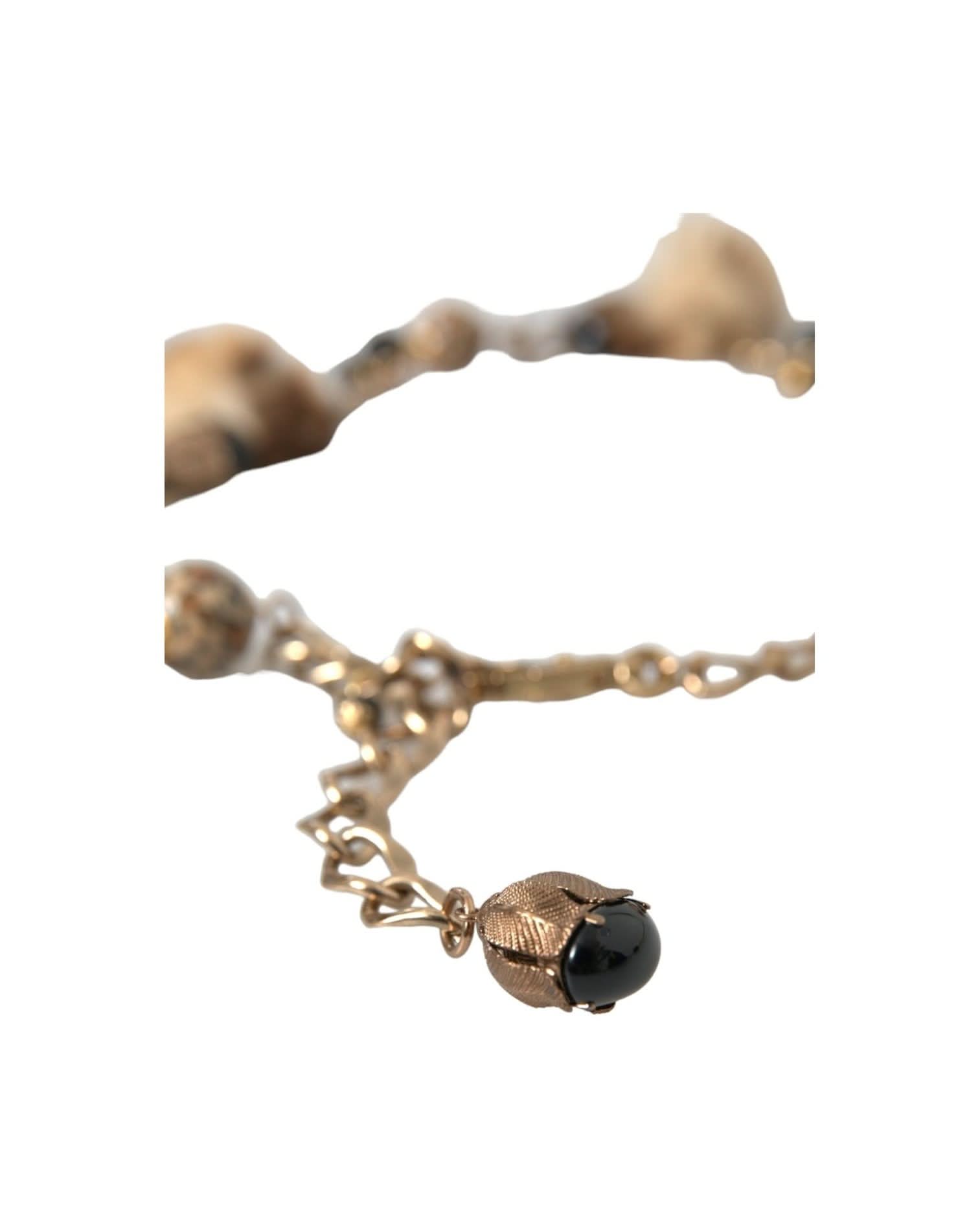 Dolce & Gabbana Gold Brass Leopard Fur Pearl Collier Chain Belt Belts