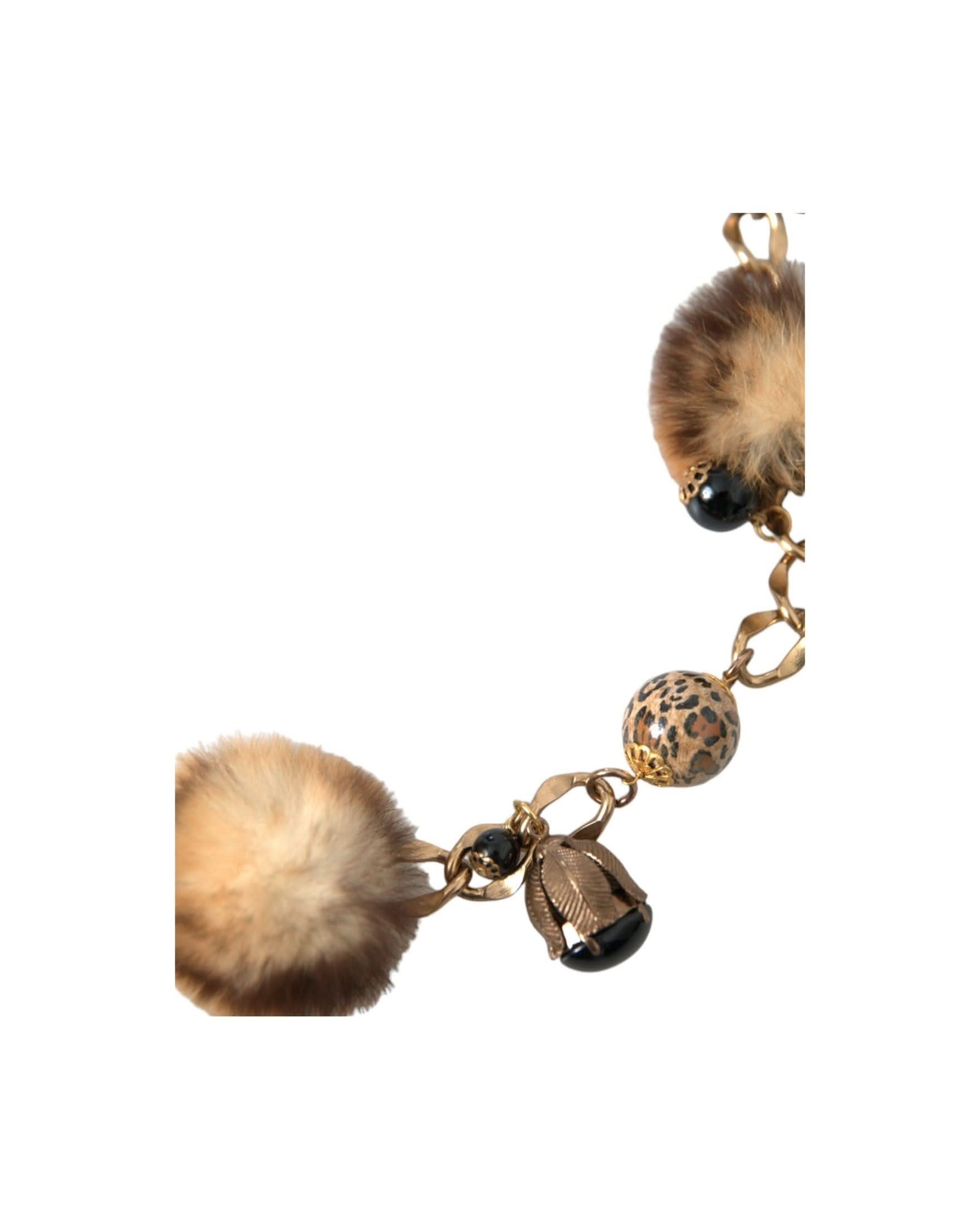 Dolce & Gabbana Gold Brass Leopard Fur Pearl Collier Chain Belt Belts