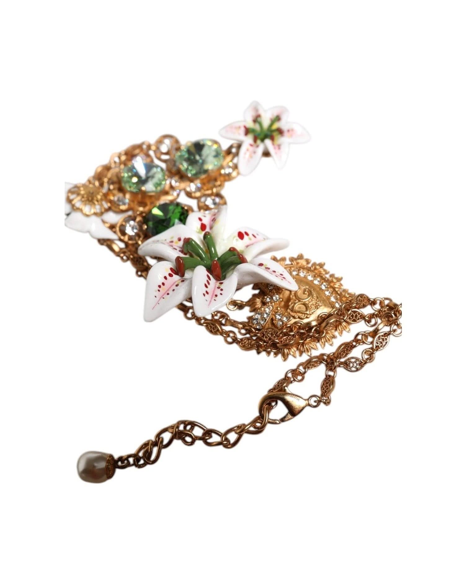 Dolce & Gabbana Gold Brass Lily Crystal Sacred Heart Pendant Necklace Necklaces