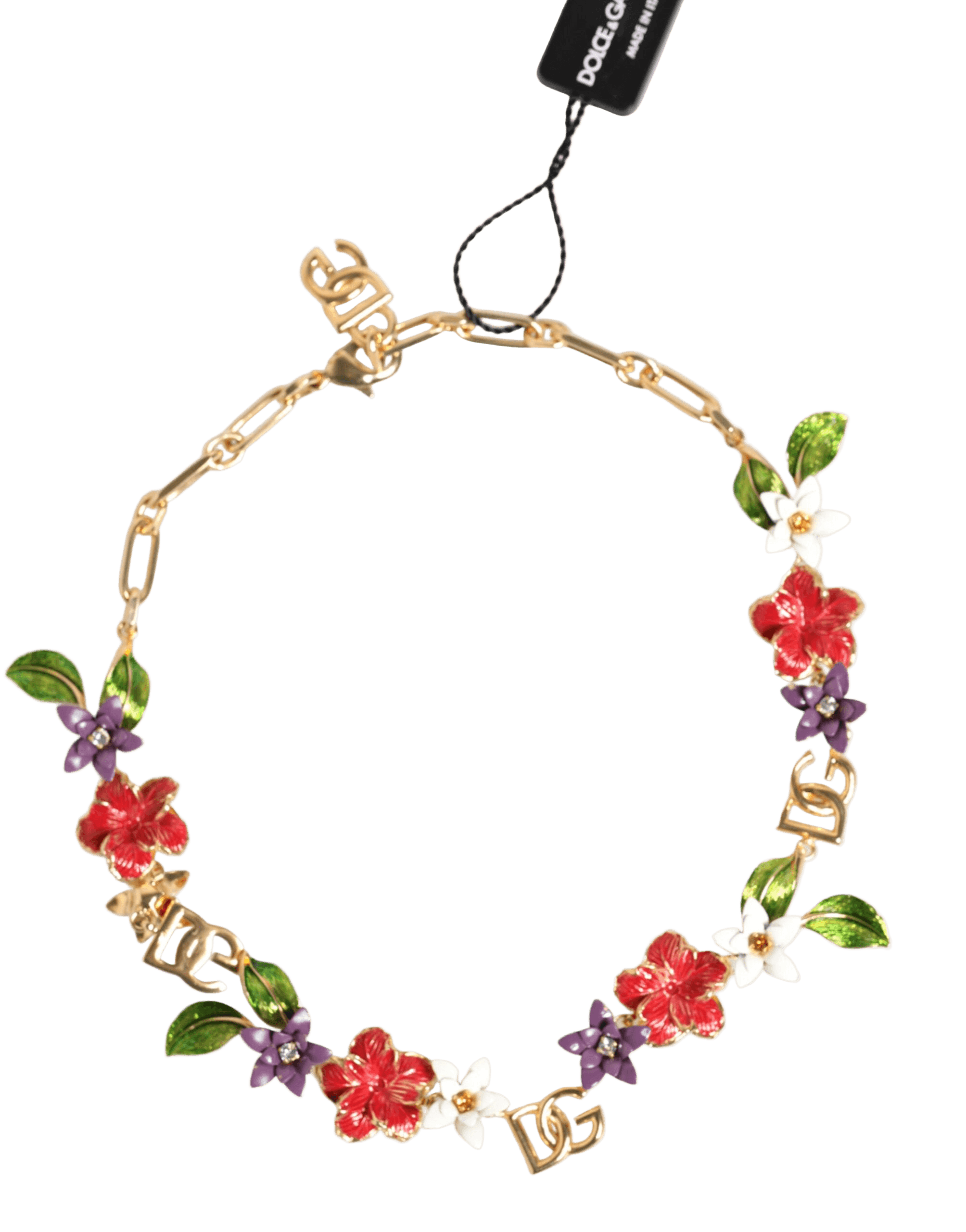 Dolce & Gabbana Gold Brass Logo Detail Floral Fashion Jewelry Necklace Glam Steals