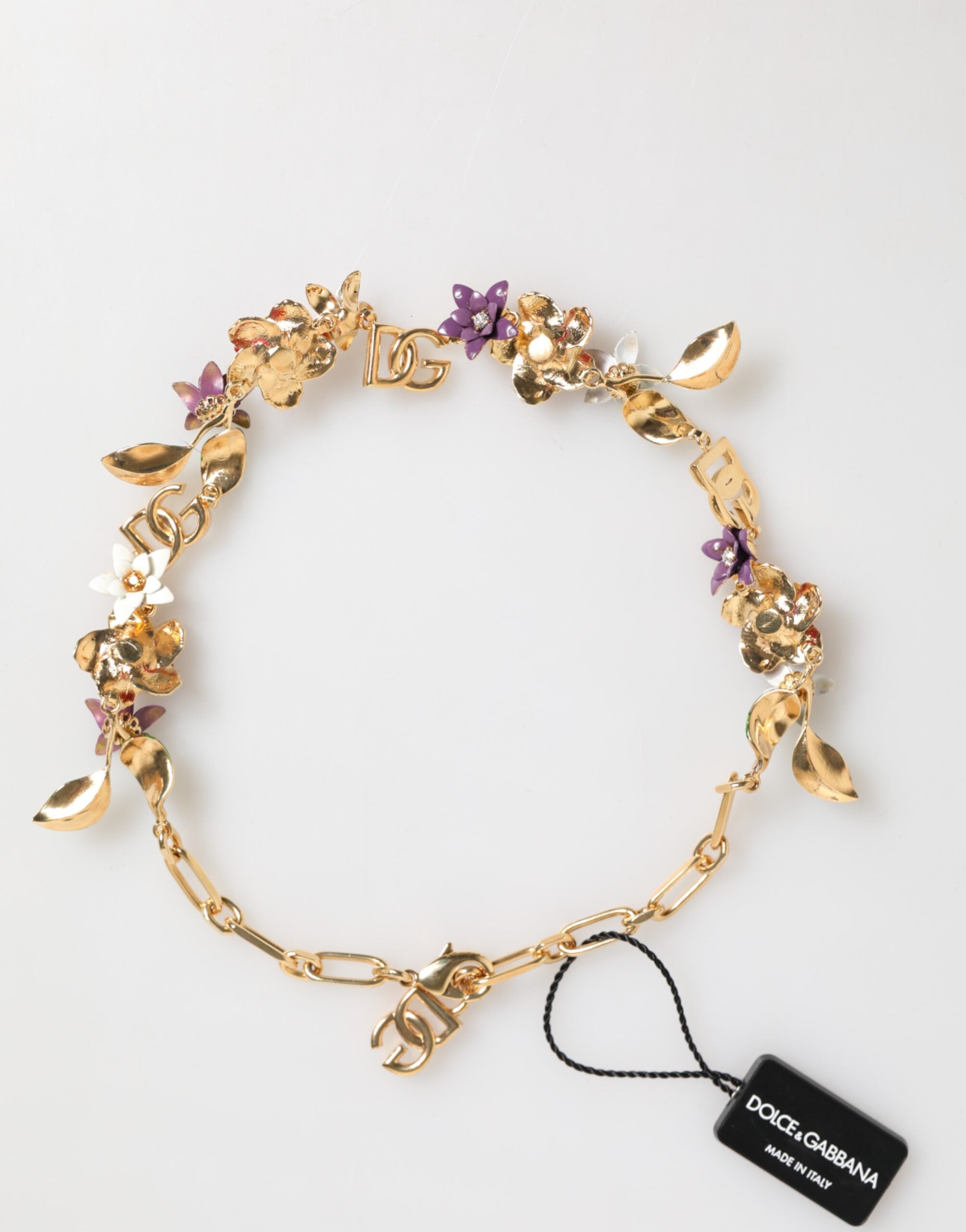 Dolce & Gabbana Gold Brass Logo Detail Floral Fashion Jewelry Necklace Glam Steals