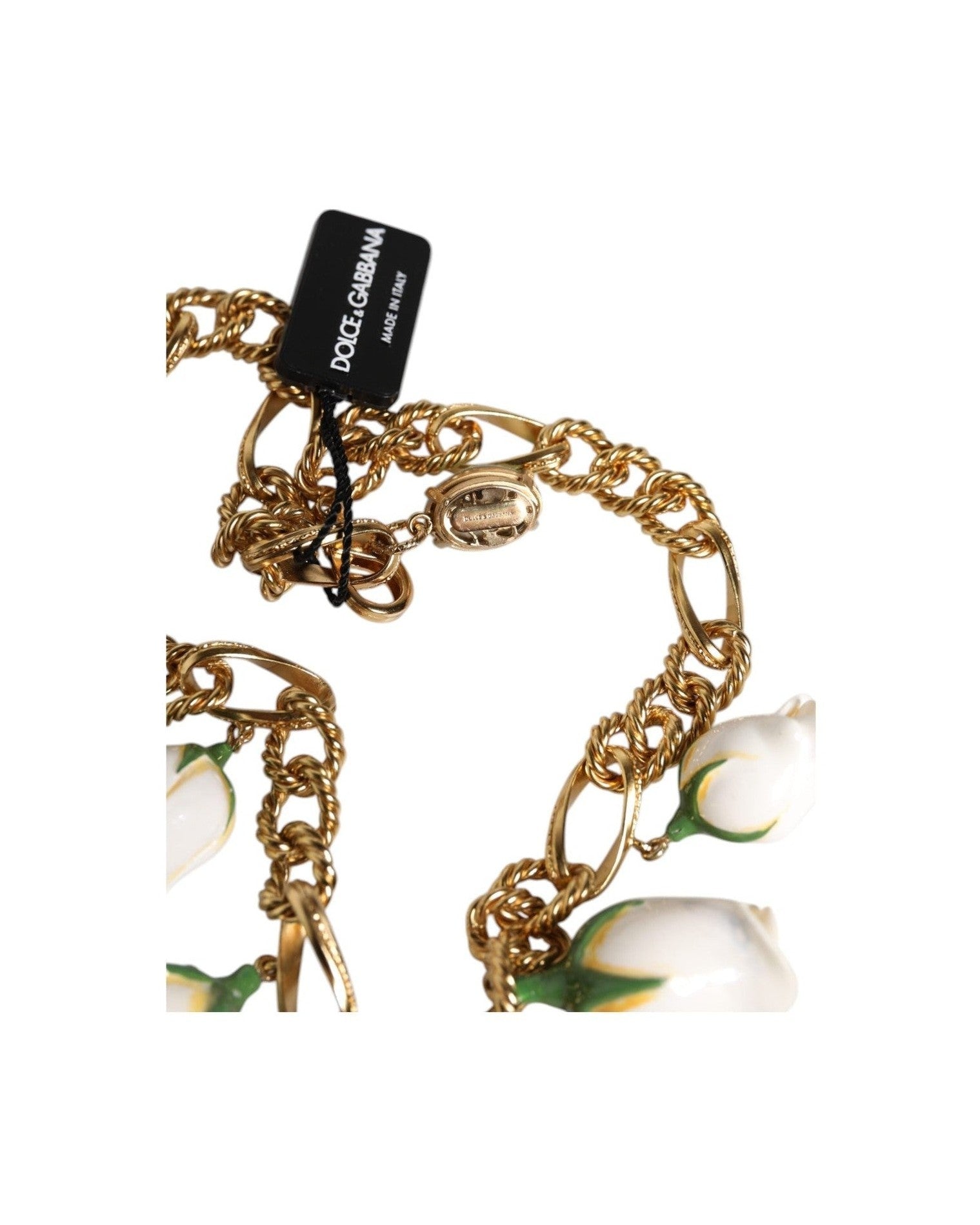 Dolce & Gabbana Brass Shorts Chain Flower Crystal Pendant Gold Necklace Glam Steals