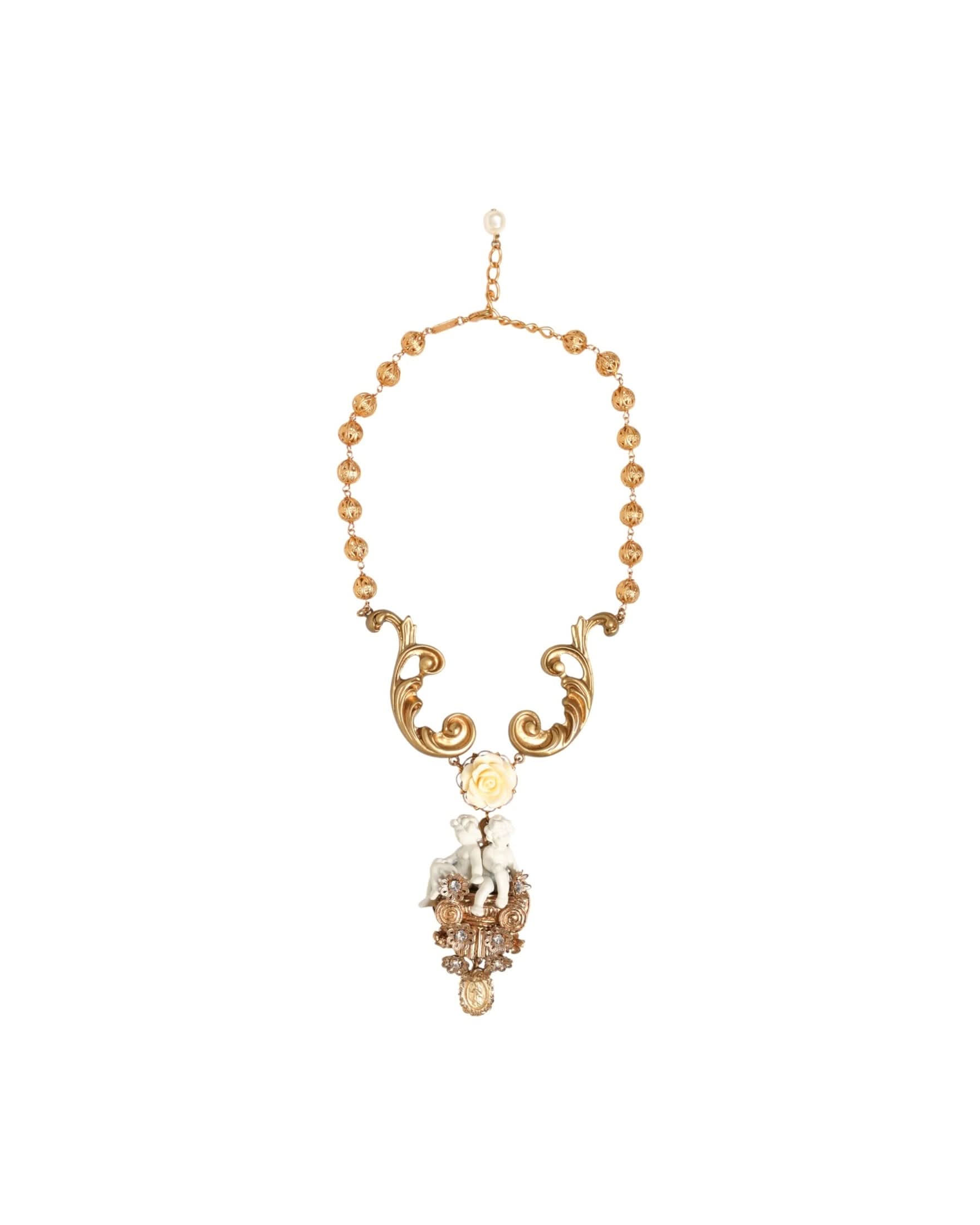 Dolce & Gabbana Gold Ceramic Crystal Cherub Baroque Pendant Necklace Necklaces
