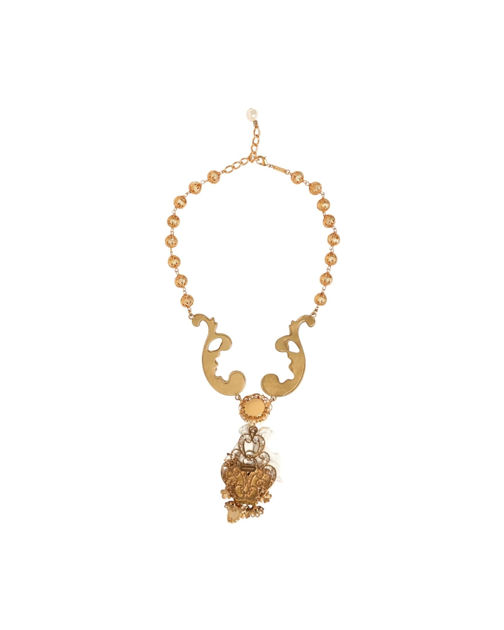 Dolce & Gabbana Gold Ceramic Crystal Cherub Baroque Pendant Necklace Necklaces