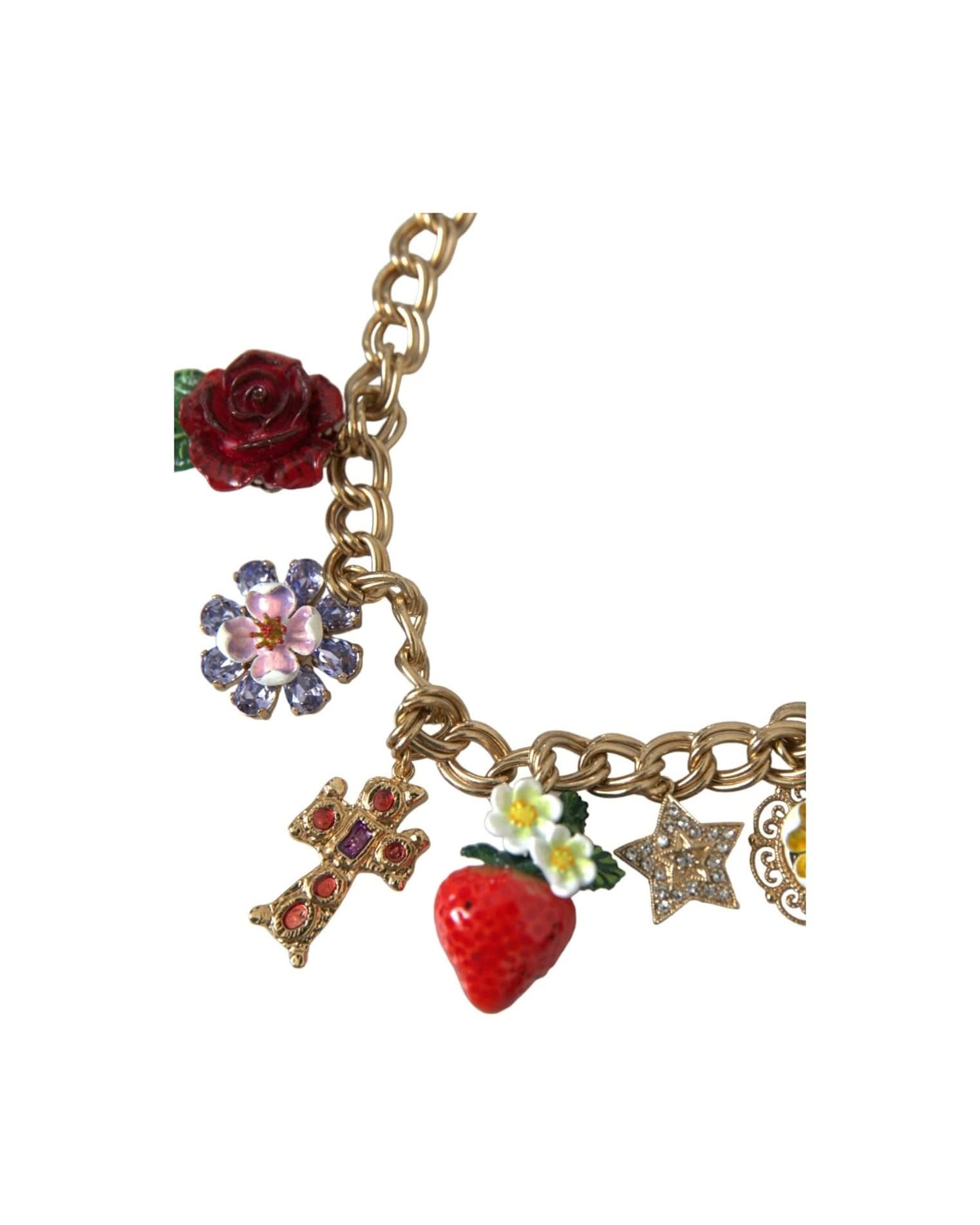 Dolce & Gabbana Gold Chain Rose Cross Strawberry Star Pendant Necklace Necklaces