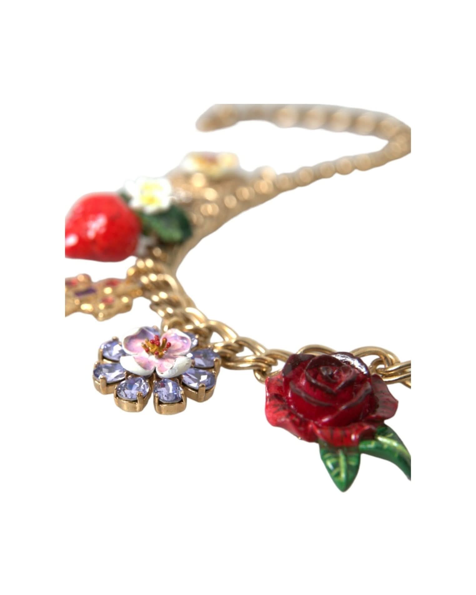Dolce & Gabbana Gold Chain Rose Cross Strawberry Star Pendant Necklace Necklaces