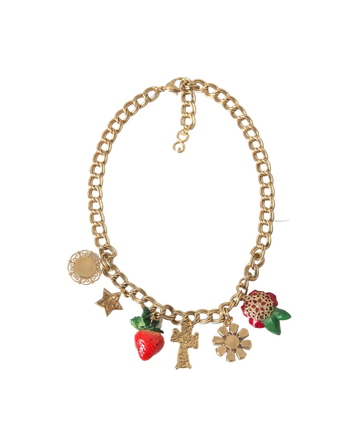 Dolce & Gabbana Gold Chain Rose Cross Strawberry Star Pendant Necklace Necklaces