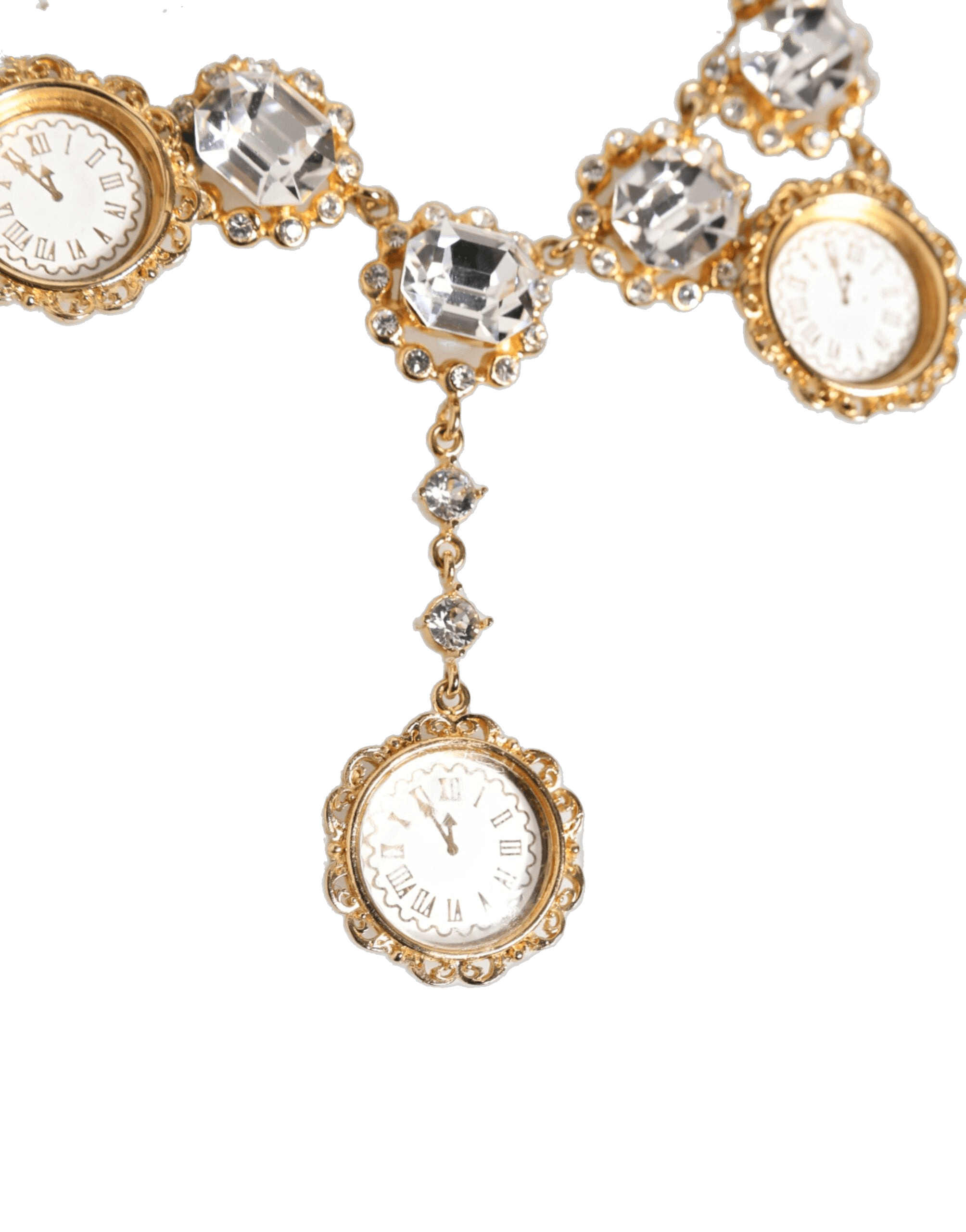 Dolce & Gabbana Gold Crystal Clock Pendant Statement Jewelry Necklace Glam Steals