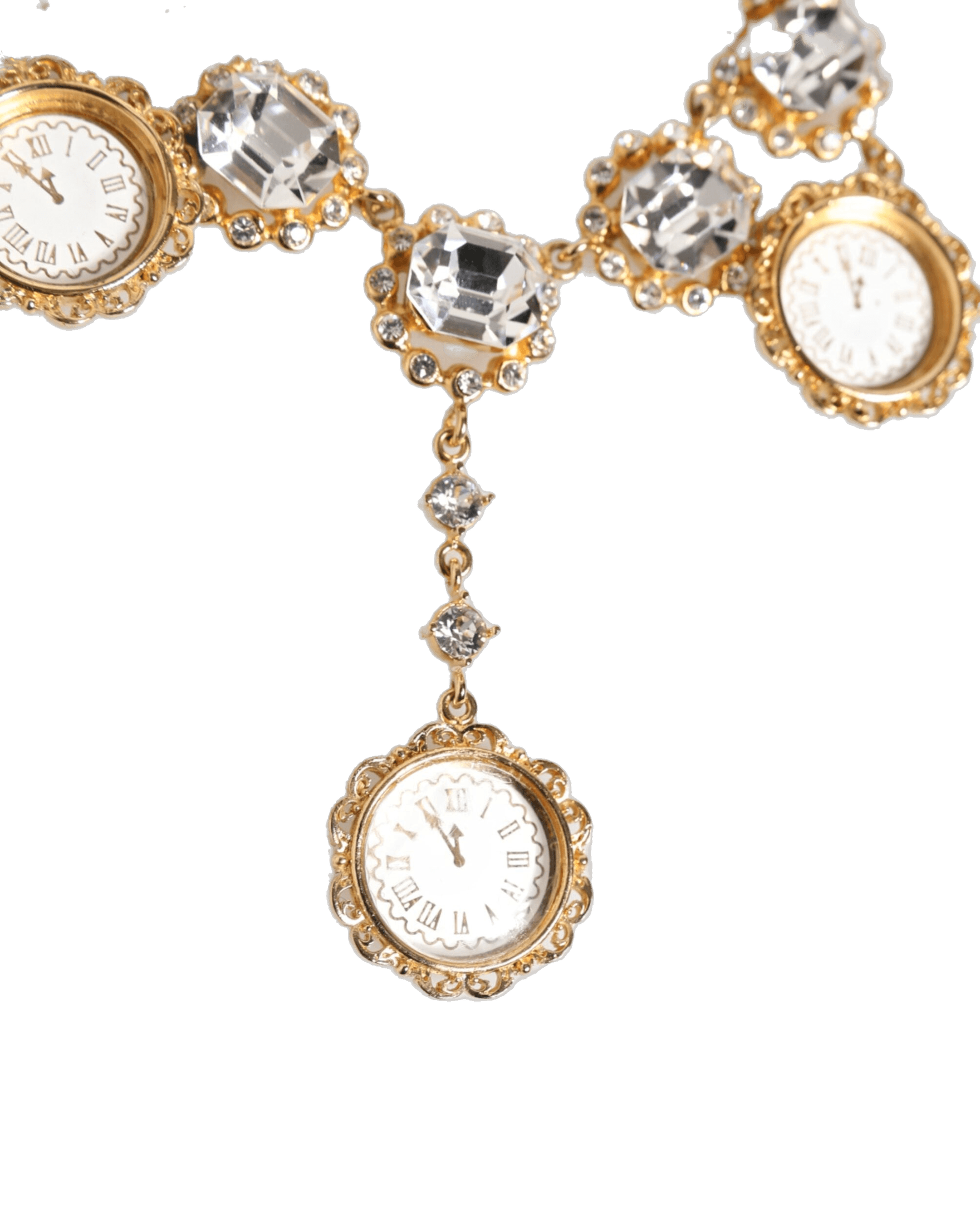 Dolce & Gold Gabbana Crystal Clock Pendant Statement Jewelry Necklace Glam Steals