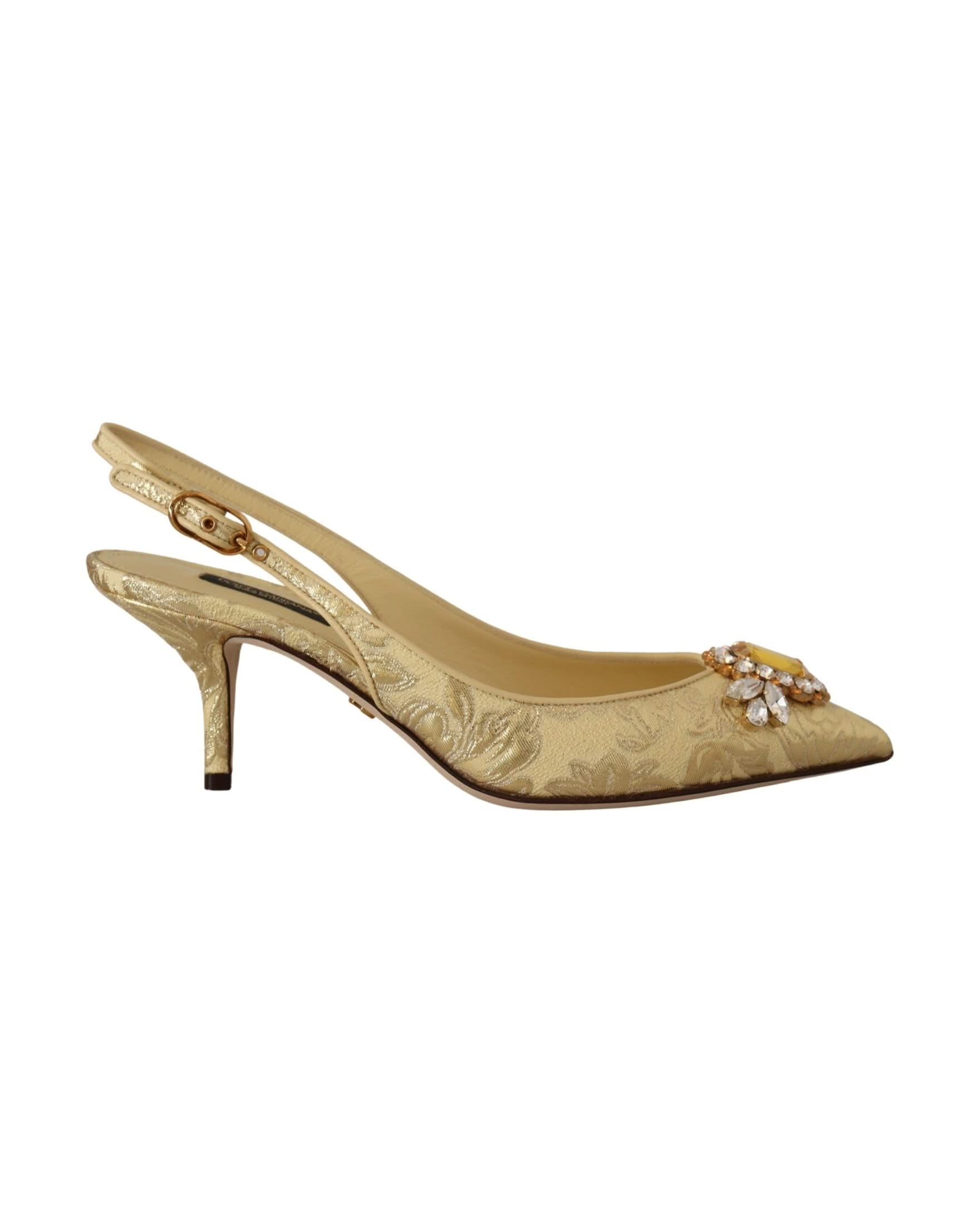 Dolce & Gabbana Gold Crystal Slingbacks Heels Heels