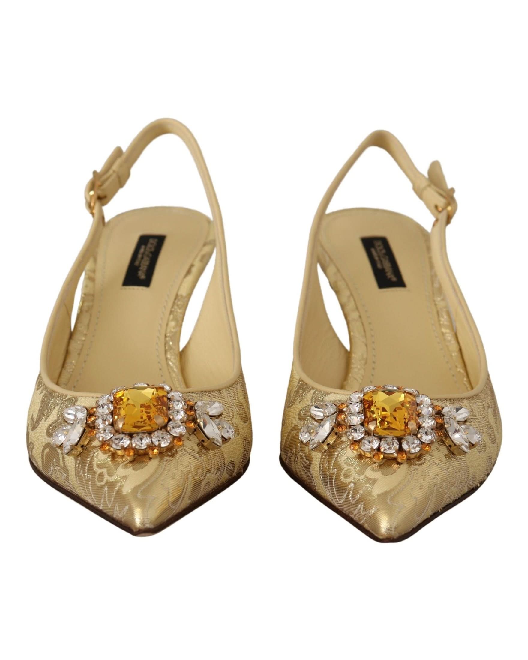 Dolce & Gabbana Gold Crystal Slingbacks Heels Heels
