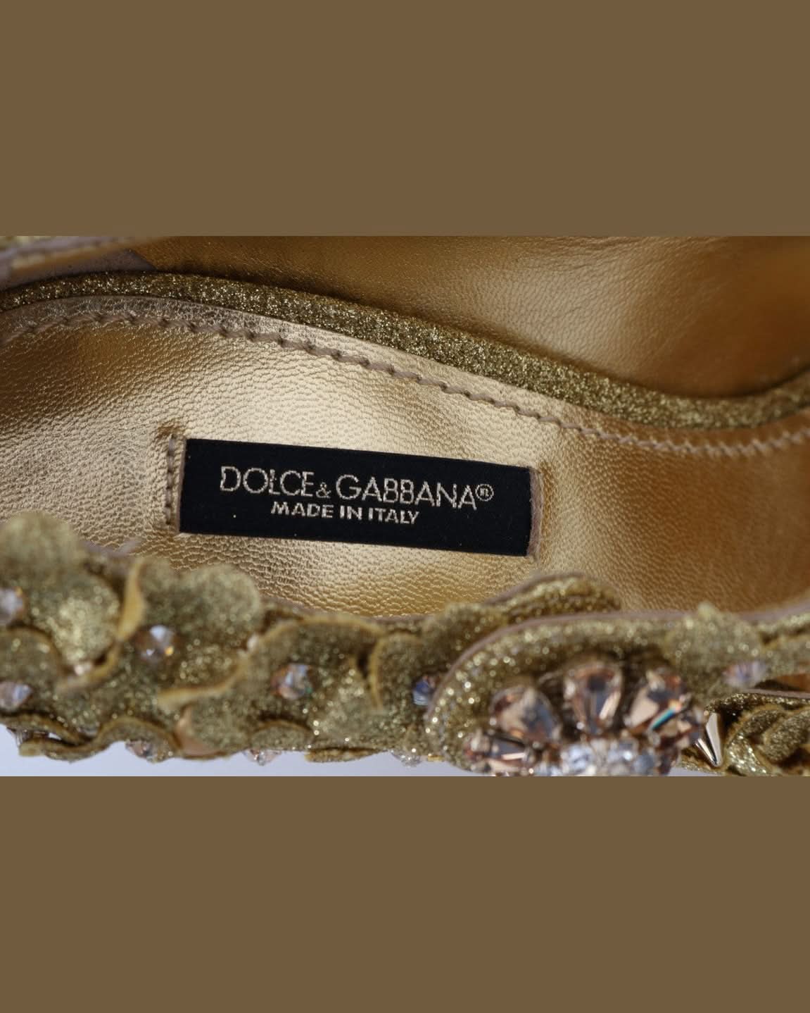Dolce & Gabbana Gold Floral Crystal Mary Janes Pumps Heels