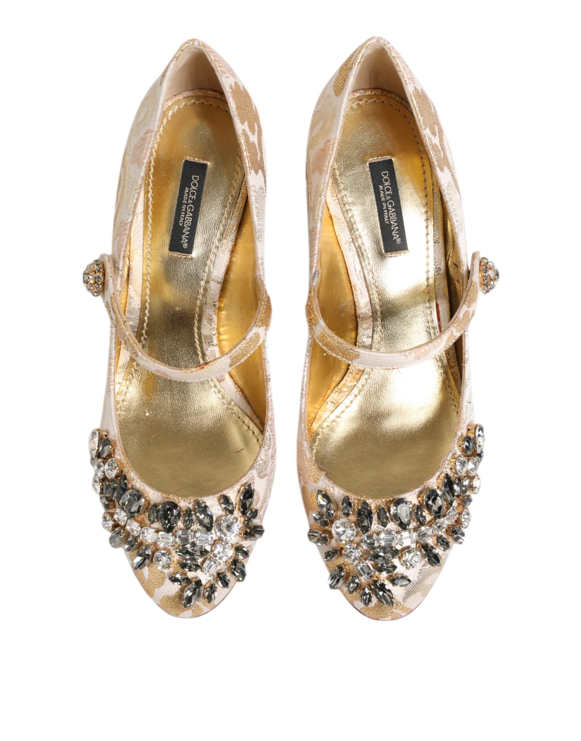 Dolce & Gabbana Gold Jacquard Crystal Mary Janes Pumps Shoes Glam Steals