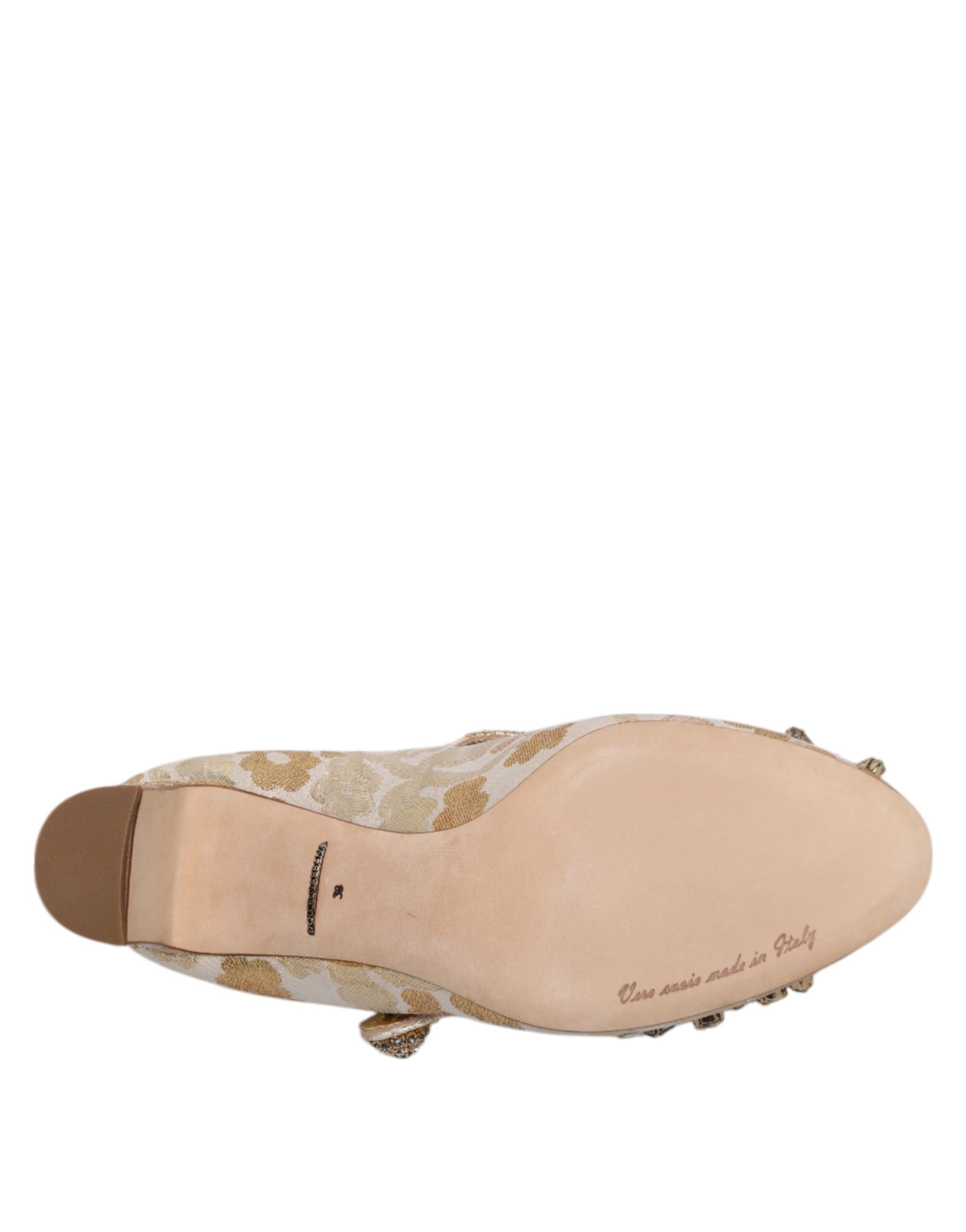Dolce & Gabbana Gold Jacquard Crystal Mary Janes Pumps Shoes Glam Steals