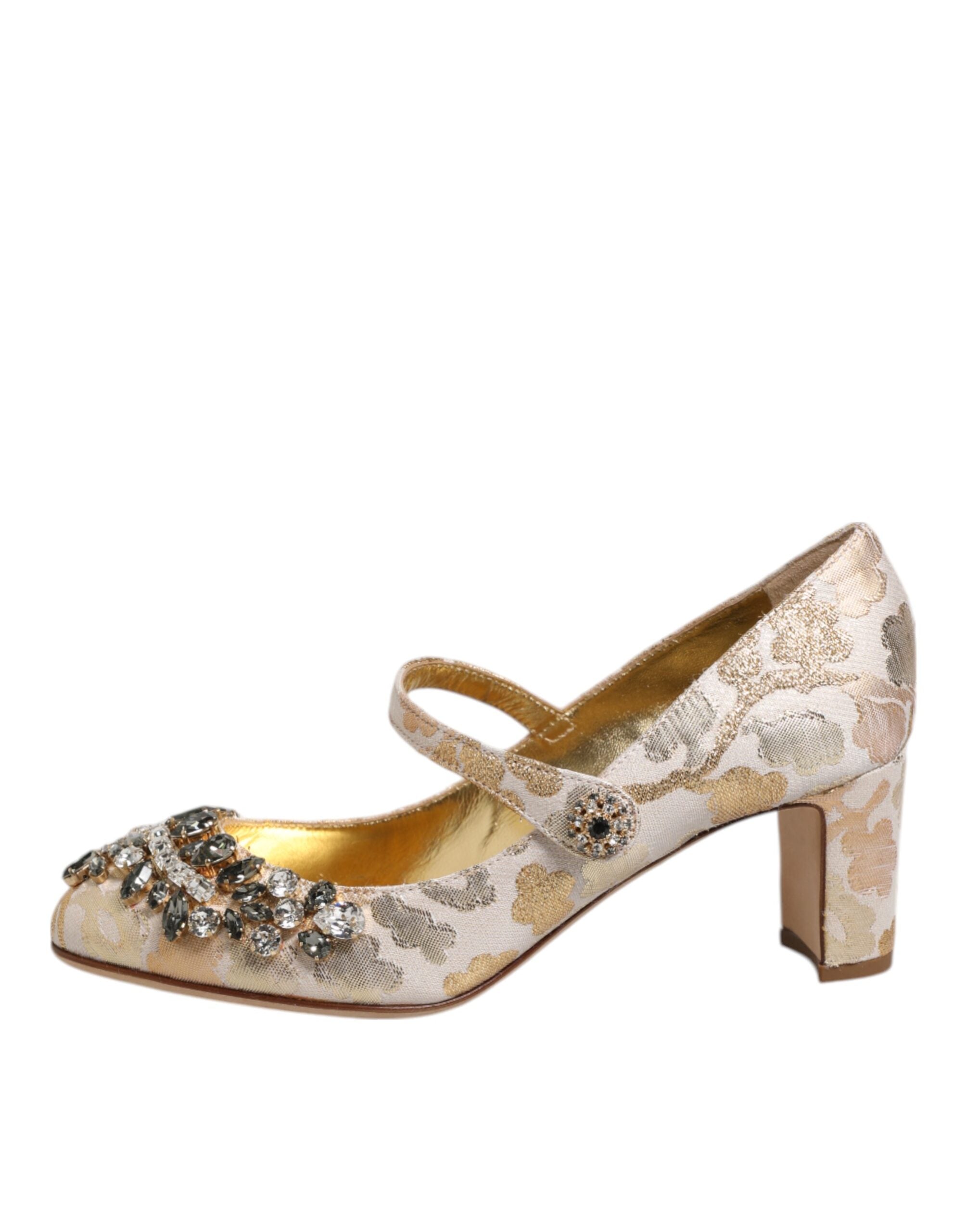 Dolce & Gabbana Gold Jacquard Crystal Mary Janes Pumps Shoes Glam Steals