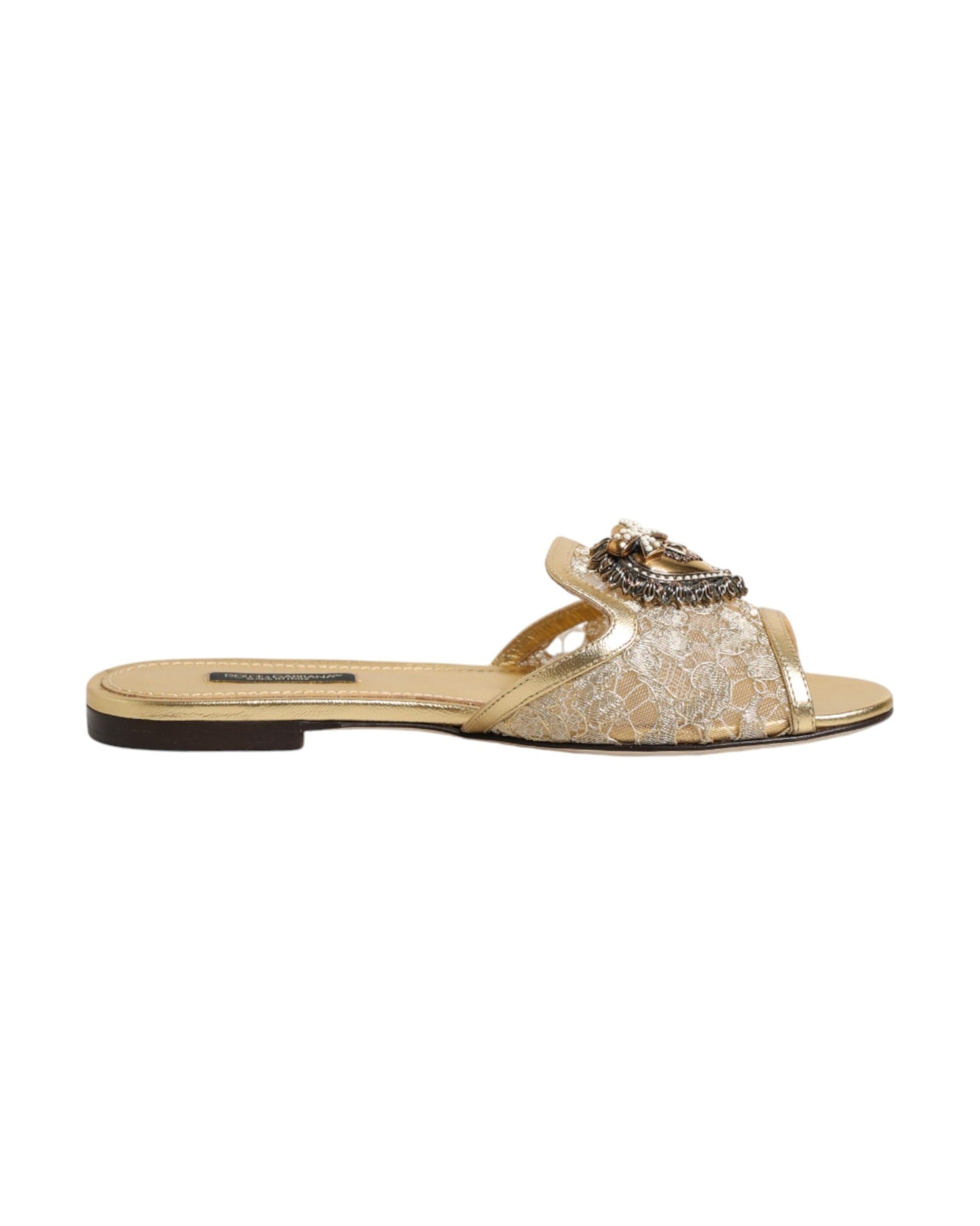 Dolce & Gabbana Gold Lace Devotion Flats Slip On Sandals Shoes Glam Steals