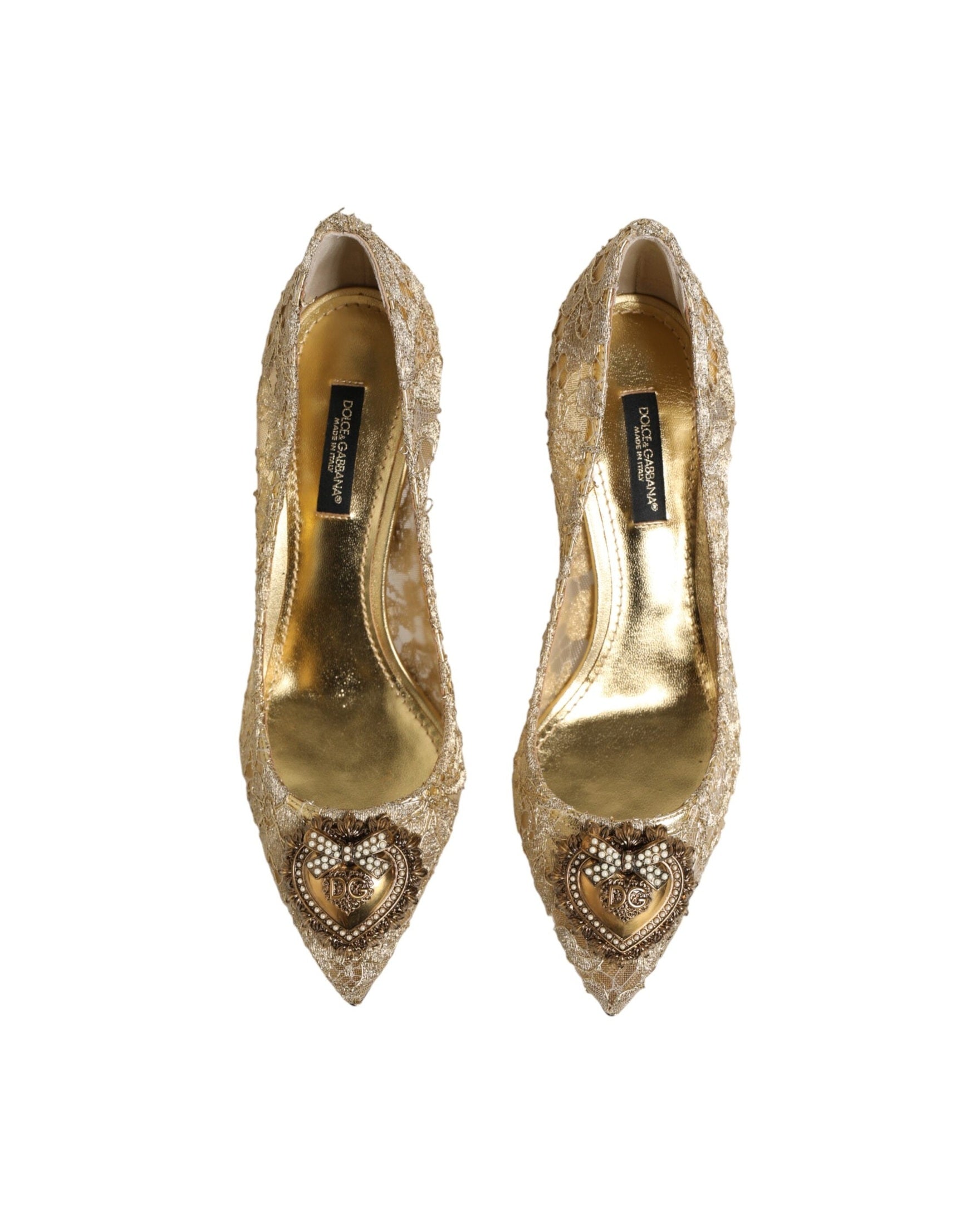 Dolce & Gabbana Gold Lace Taormina Devotion Pumps Shoes Glam Steals