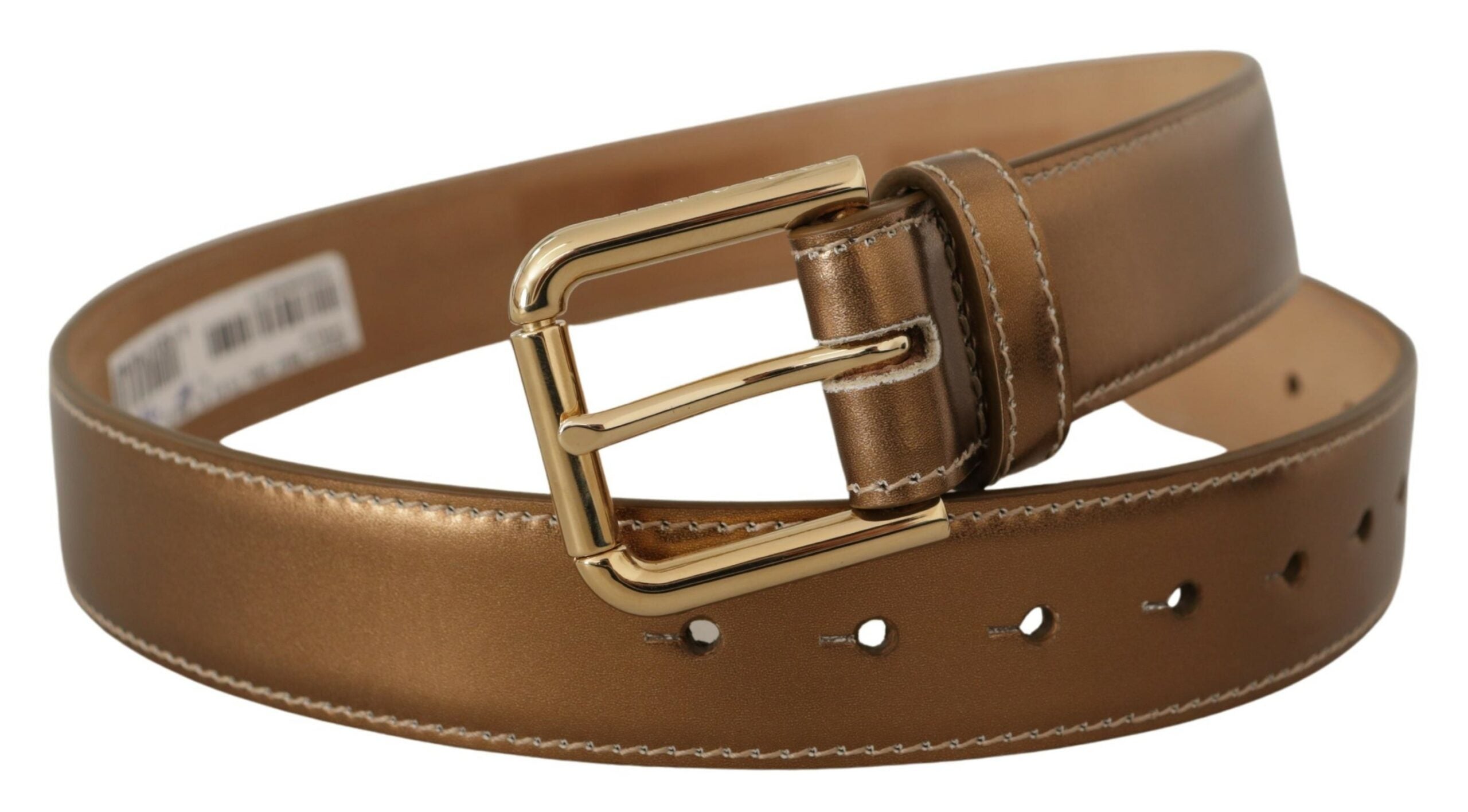 Dolce & Gabbana Gold Leather Bronze Calf Logo Waist Buckle Belt Glam Steals