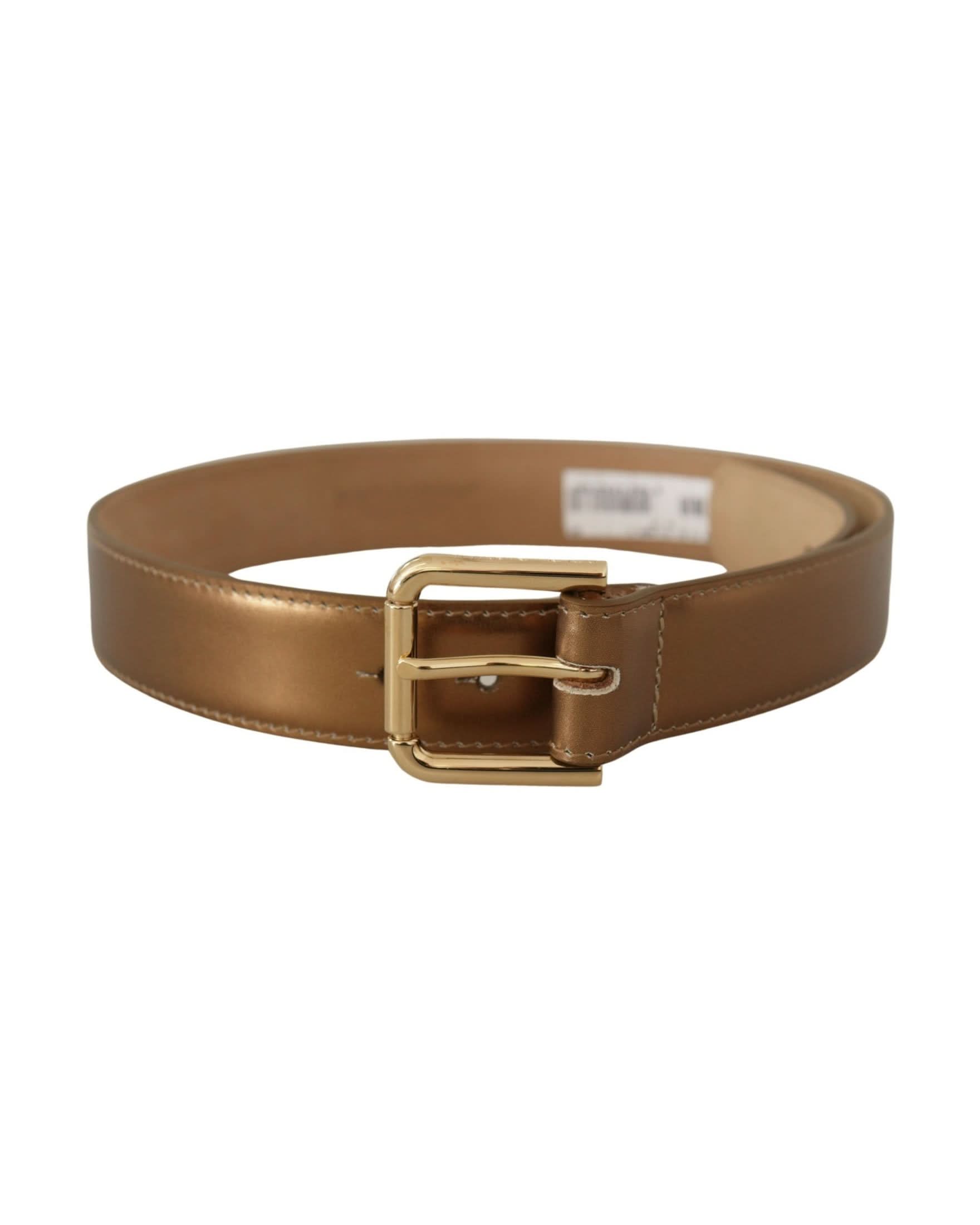 Dolce & Gabbana Gold Leather Bronze Logo Engraved Waist Buckle Belt Belts