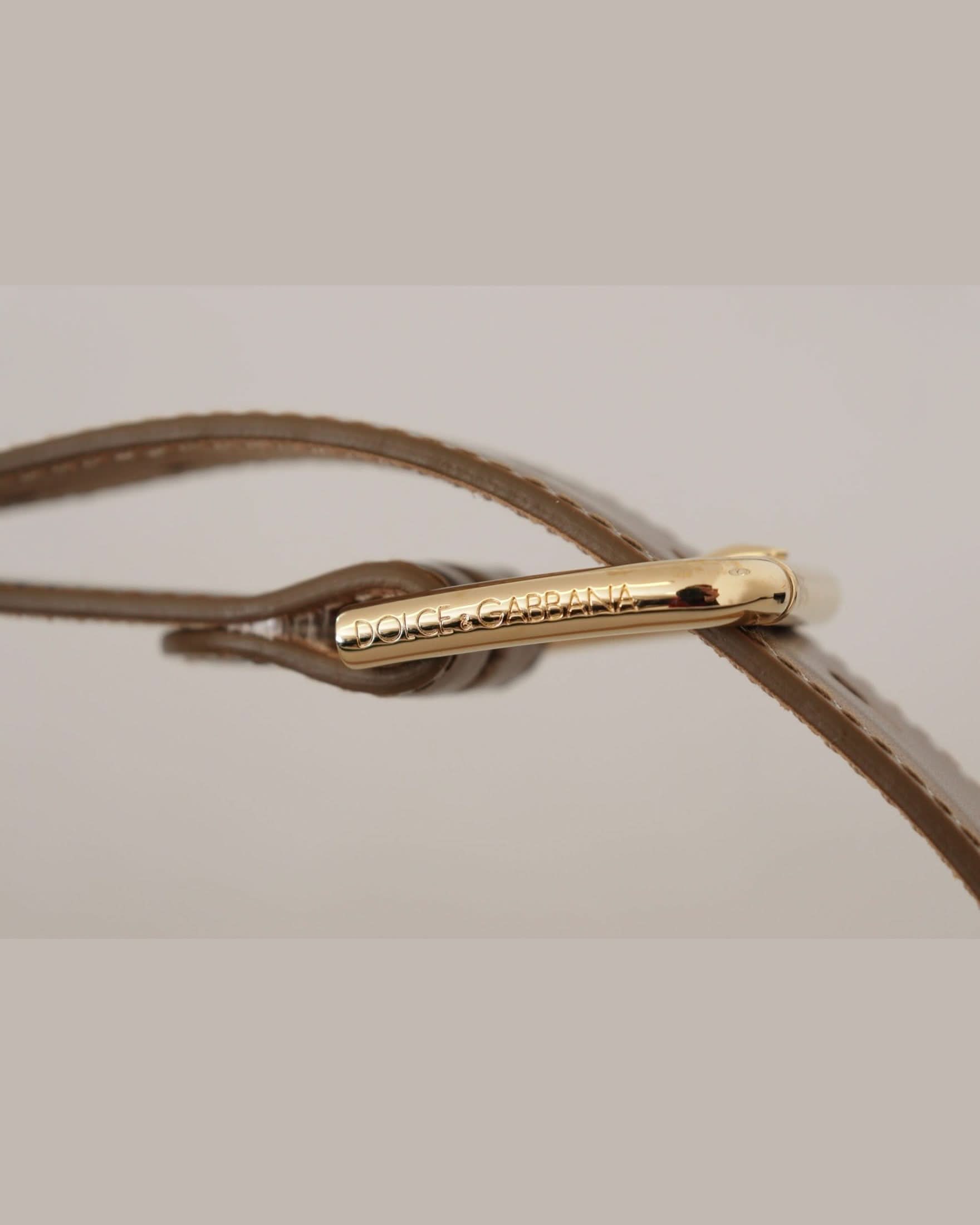 Dolce & Gabbana Gold Leather Bronze Logo Engraved Waist Buckle Belt Belts