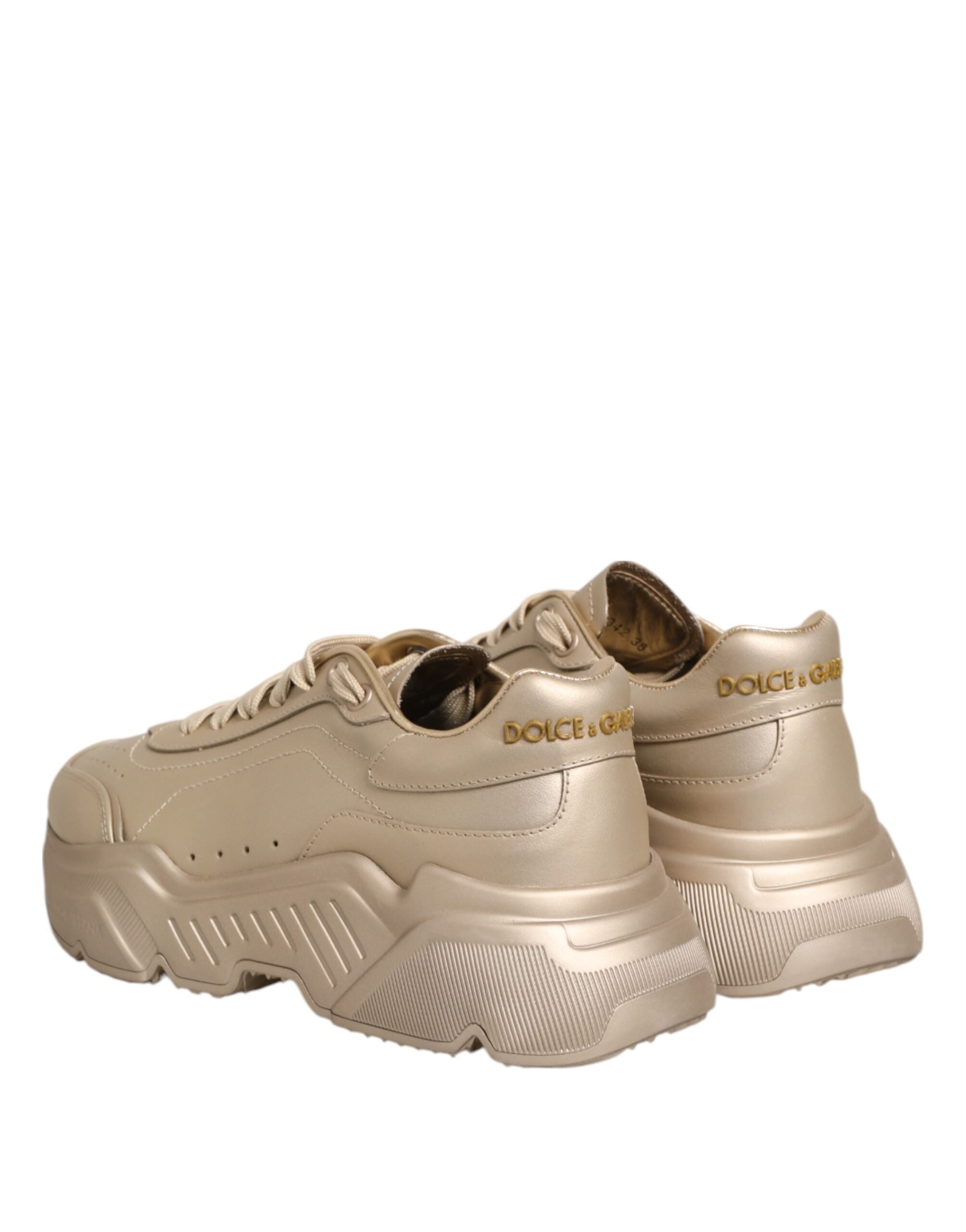 Dolce & Gabbana Gold Leather Daymaster Women Sneaker Shoes Glam Steals