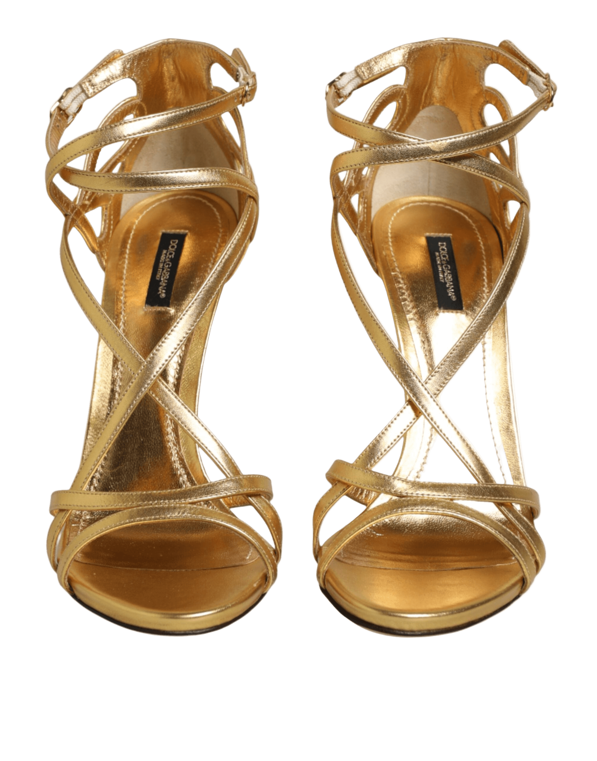 Dolce & Gabbana Gold Leather Keira Heels Sandals Shoes Glam Steals
