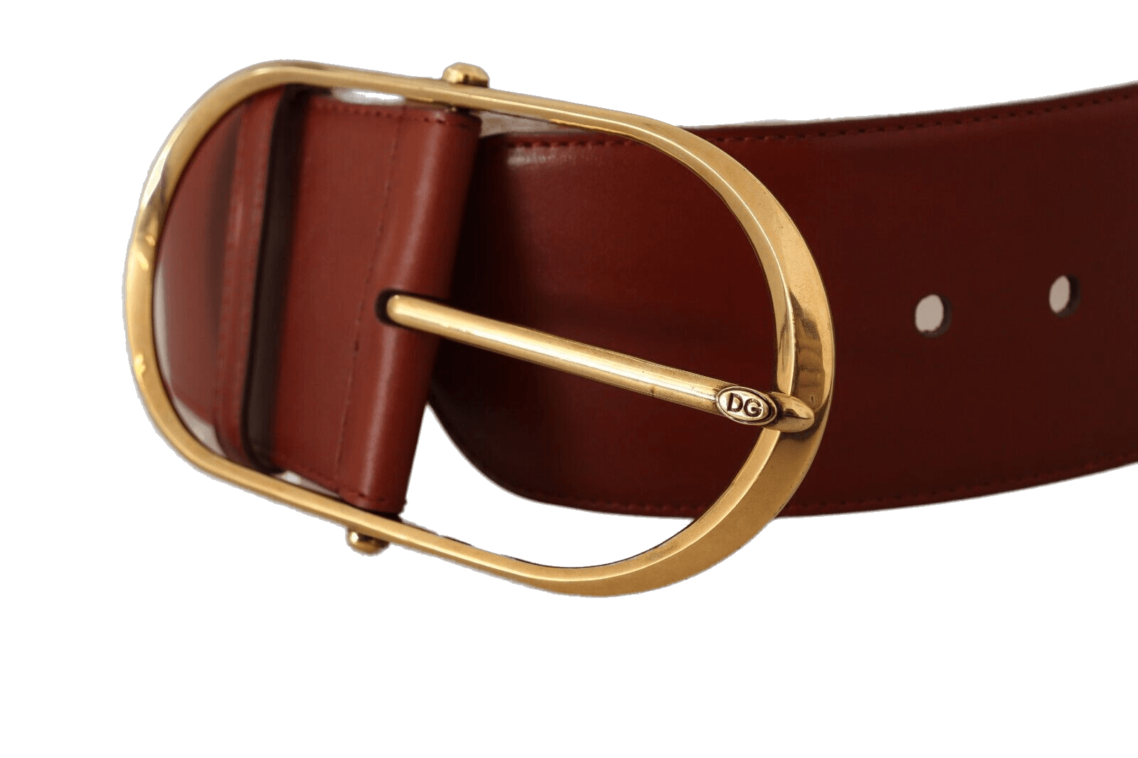 Dolce & Gabbana Gold Leather Maroon Metal Oval Buckle Belt Glam Steals