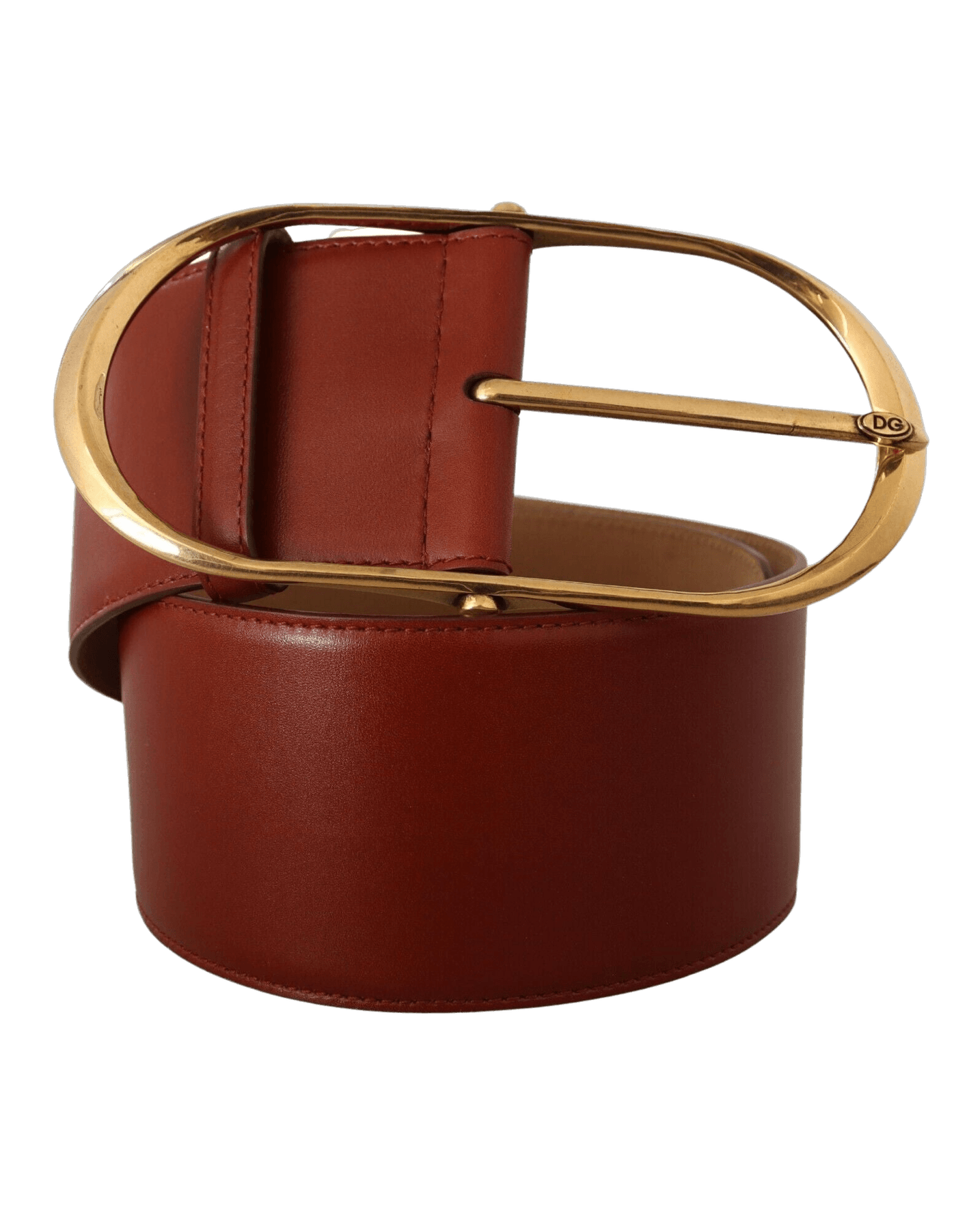 Dolce & Gabbana Gold Leather Maroon Metal Oval Buckle Belt Belts