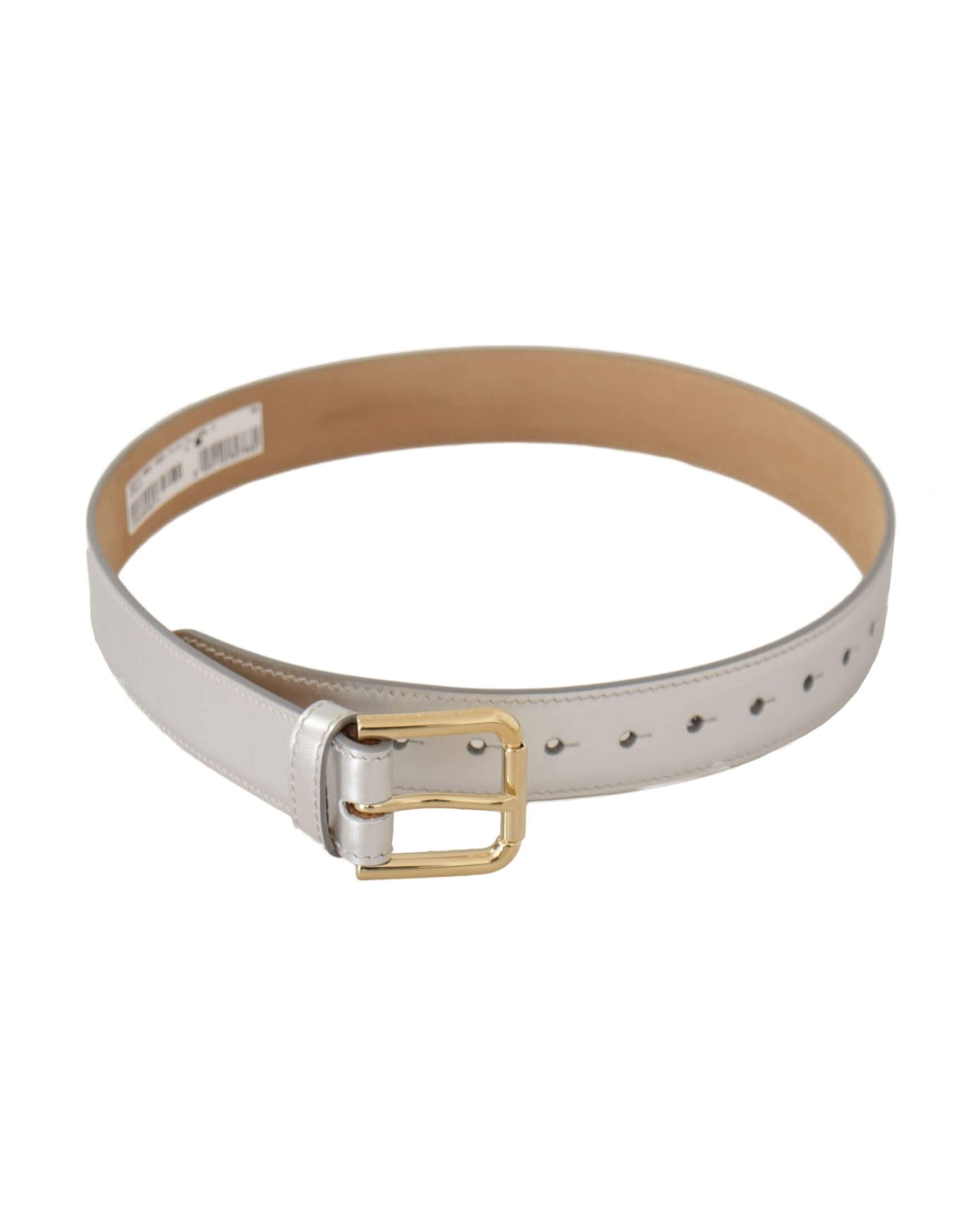 Dolce & Gabbana Gold Leather Silver Tone Logo Metal Buckle Belt Belts