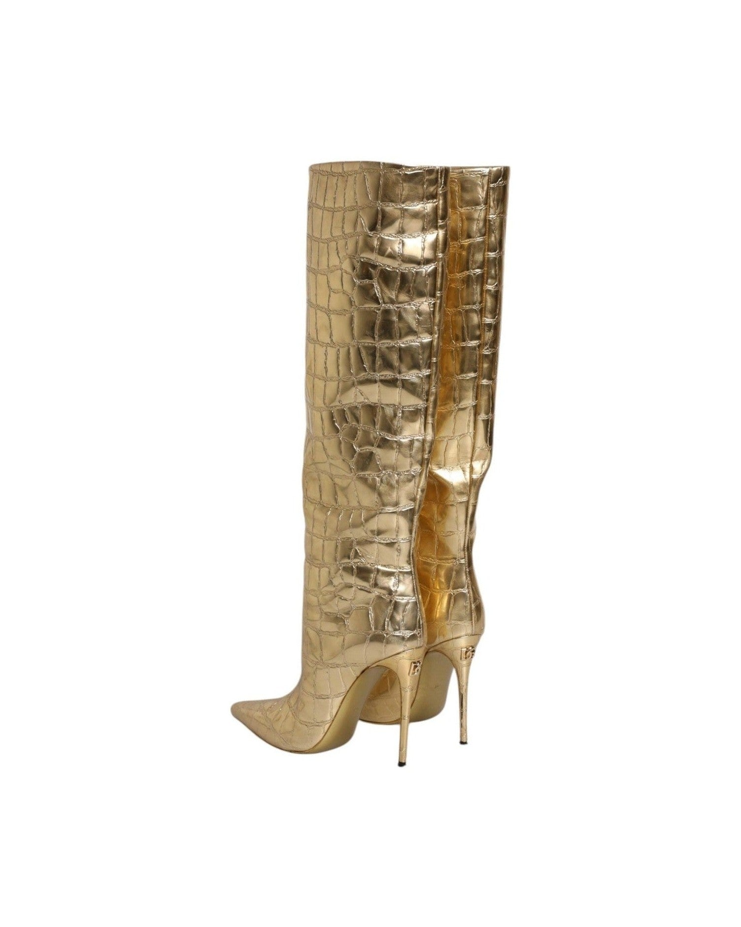 Dolce & Gabbana Gold Leather Stiletto Heels High Boots Shoes Glam Steals