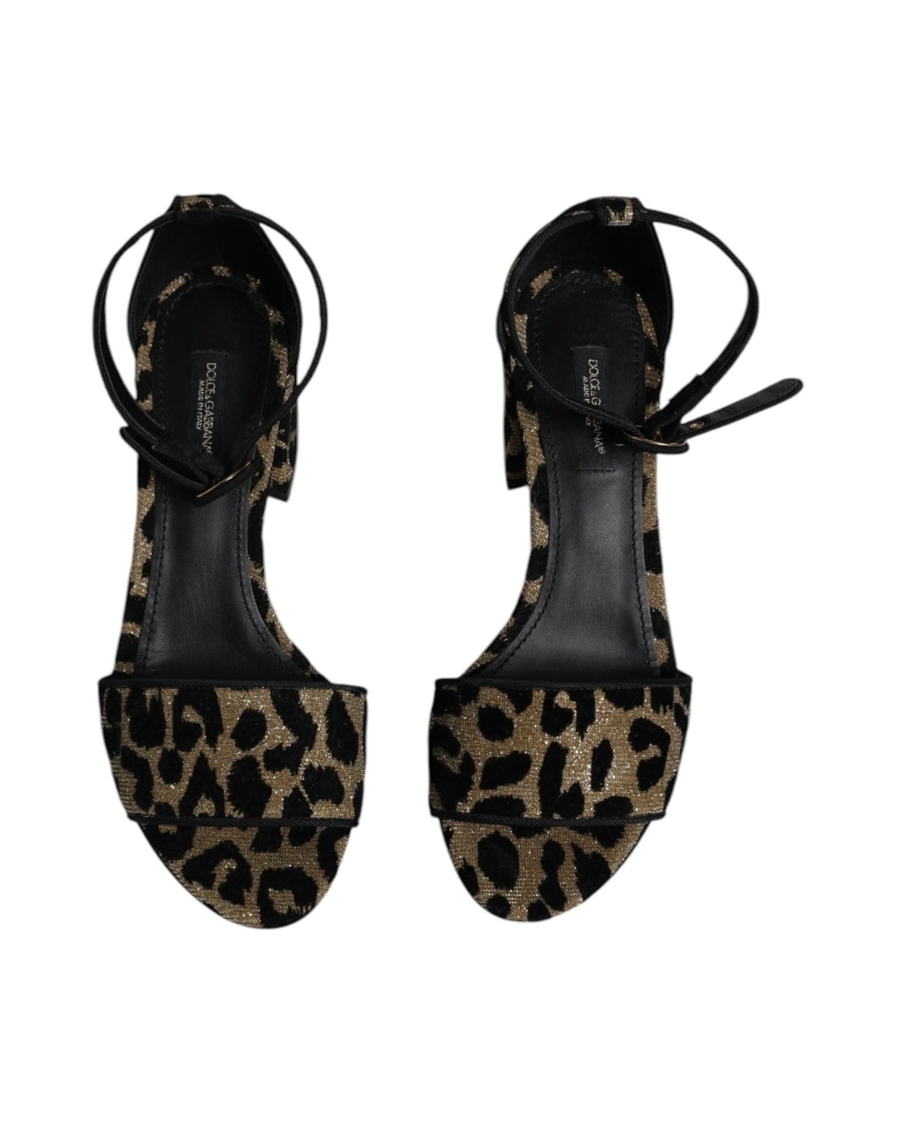 Dolce & Gabbana Gold Leopard Ankle Strap Heels Sandals Shoes Heels