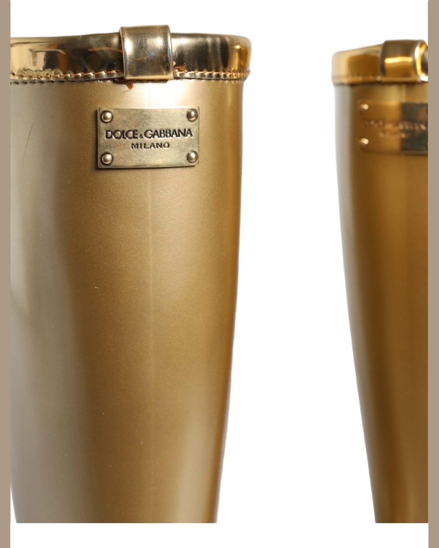 Dolce & Gabbana Gold Metallic Rubber Pvc Rain Boots Shoes Boots