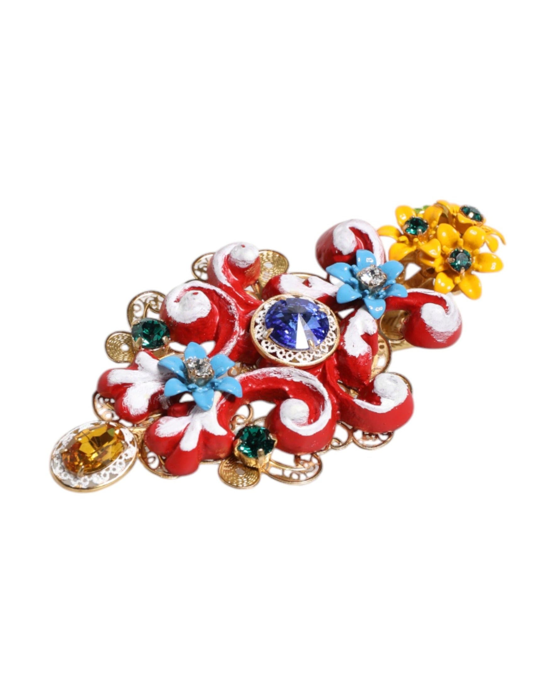 Dolce & Gabbana Gold Multicolor Spring Carretto Brass Crystal Hair Clip Glam Steals