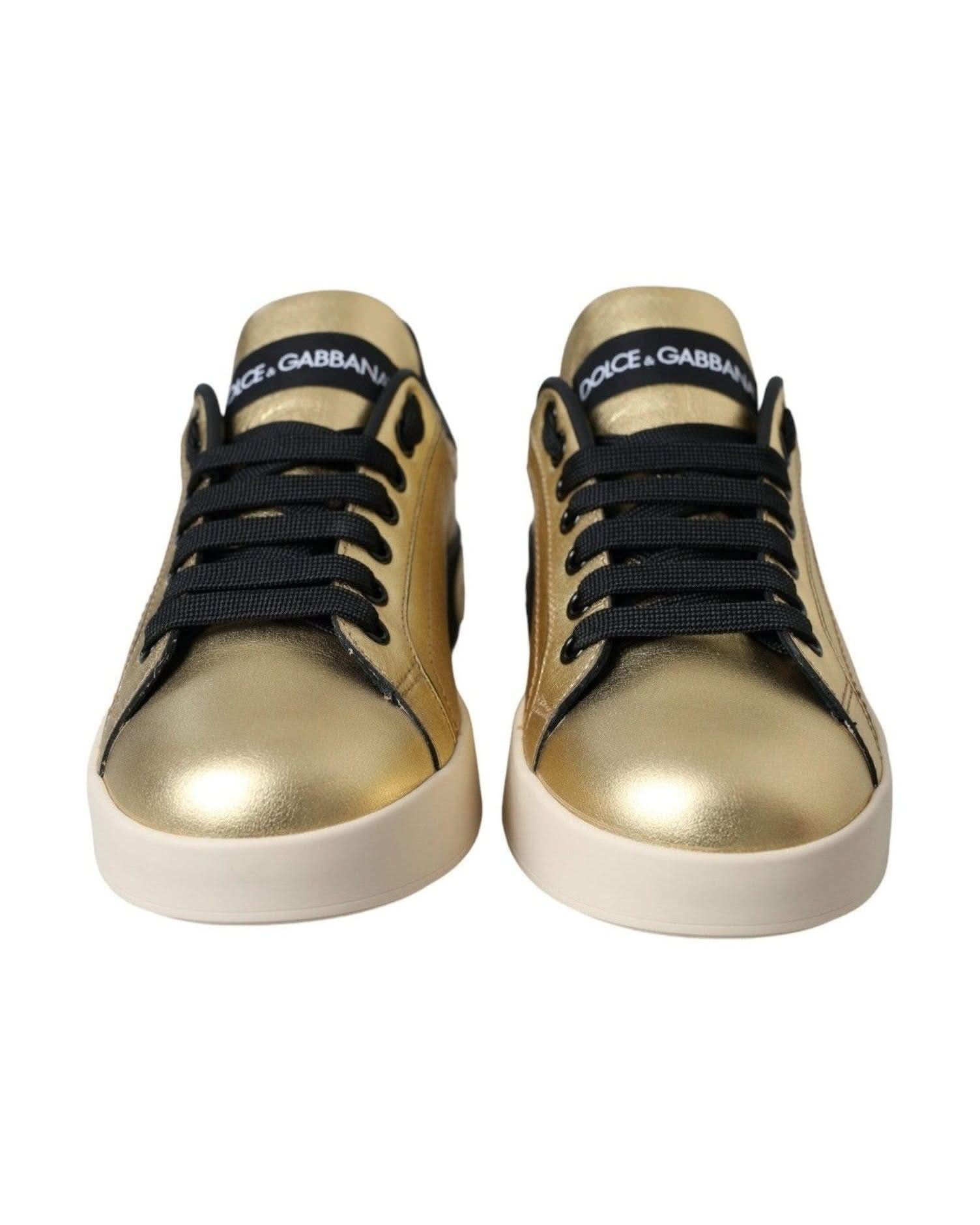 Dolce & Gabbana Gold Portofino Calf Leather Sneakers Women Shoes Sneakers